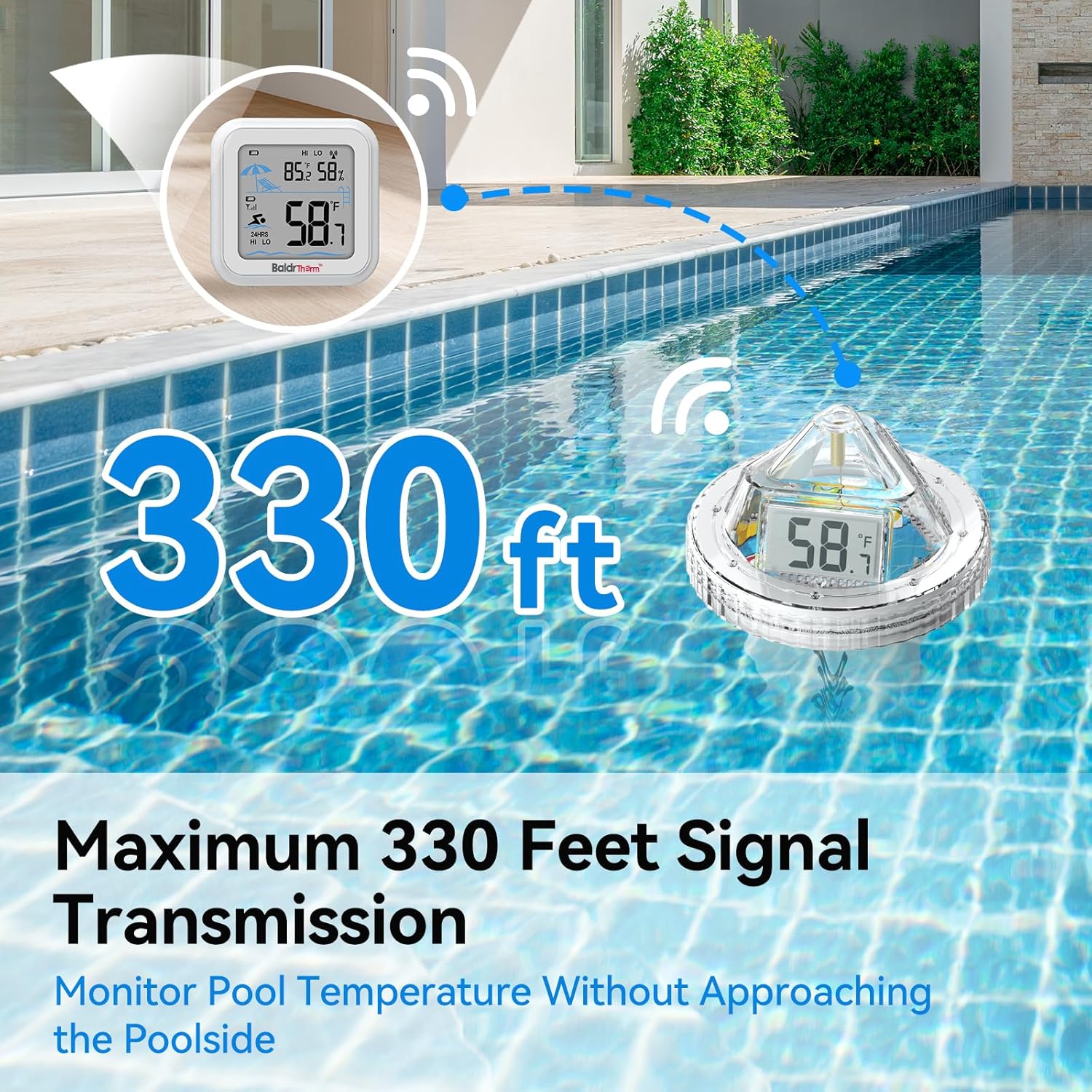BaldrTherm Smart Pool Thermometer with WiFi Gateway, Digital Floating Anti-Fog 360° Reading with IPX7 Waterproof, Remote App Notification Alert for Hot Tub/Ice Bath/Swimming Pool/SPA/Aquarium/Pond
