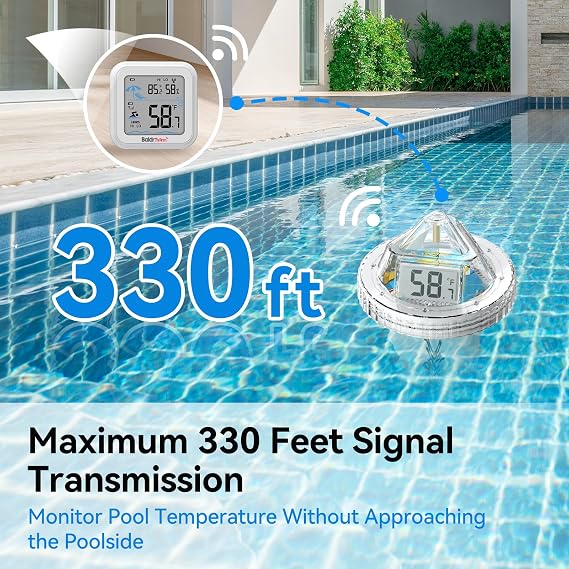BaldrTherm Smart Pool Thermometer with WiFi Gateway, Digital Floating Anti-Fog 360 Reading with IPX7 Waterproof, Remote App Notification Alert for Hot Tub/Ice Bath/Swimming Pool/SPA/Aquarium/Pond