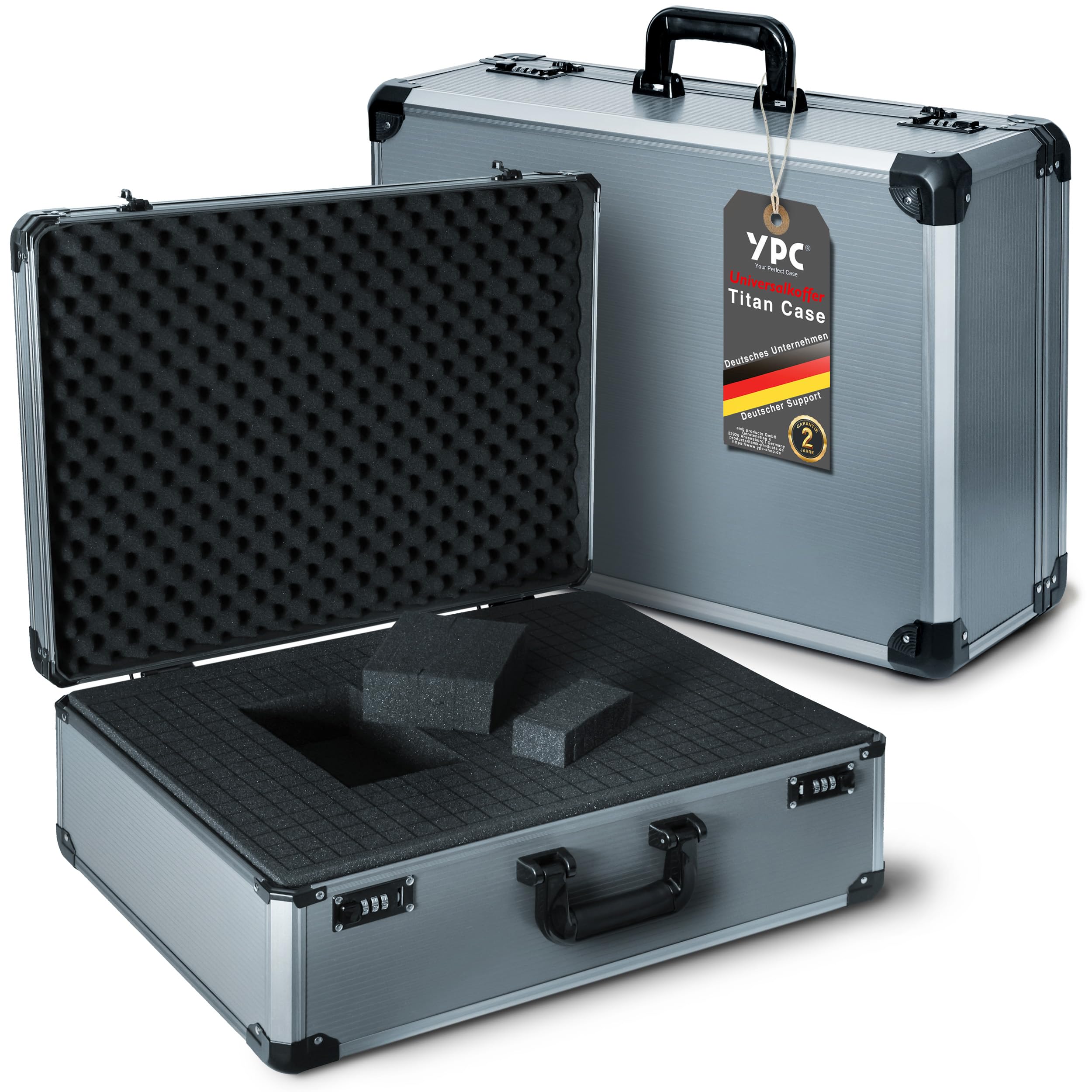 YPC TitanCase XXL - walizka aluminiowa 55 x 40 x 20 cm z pianką w kostce, uniwersalna walizka, walizka na drona, walizka na pistolet, walizka narzędziowa, pusta