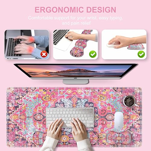 Miniatura 3 de iLeadon Juego de alfombrillas de escritorio, alfombrilla de mouse con reposamuñecas + reposamuñecas para teclado + alfombrilla grande para mouse +