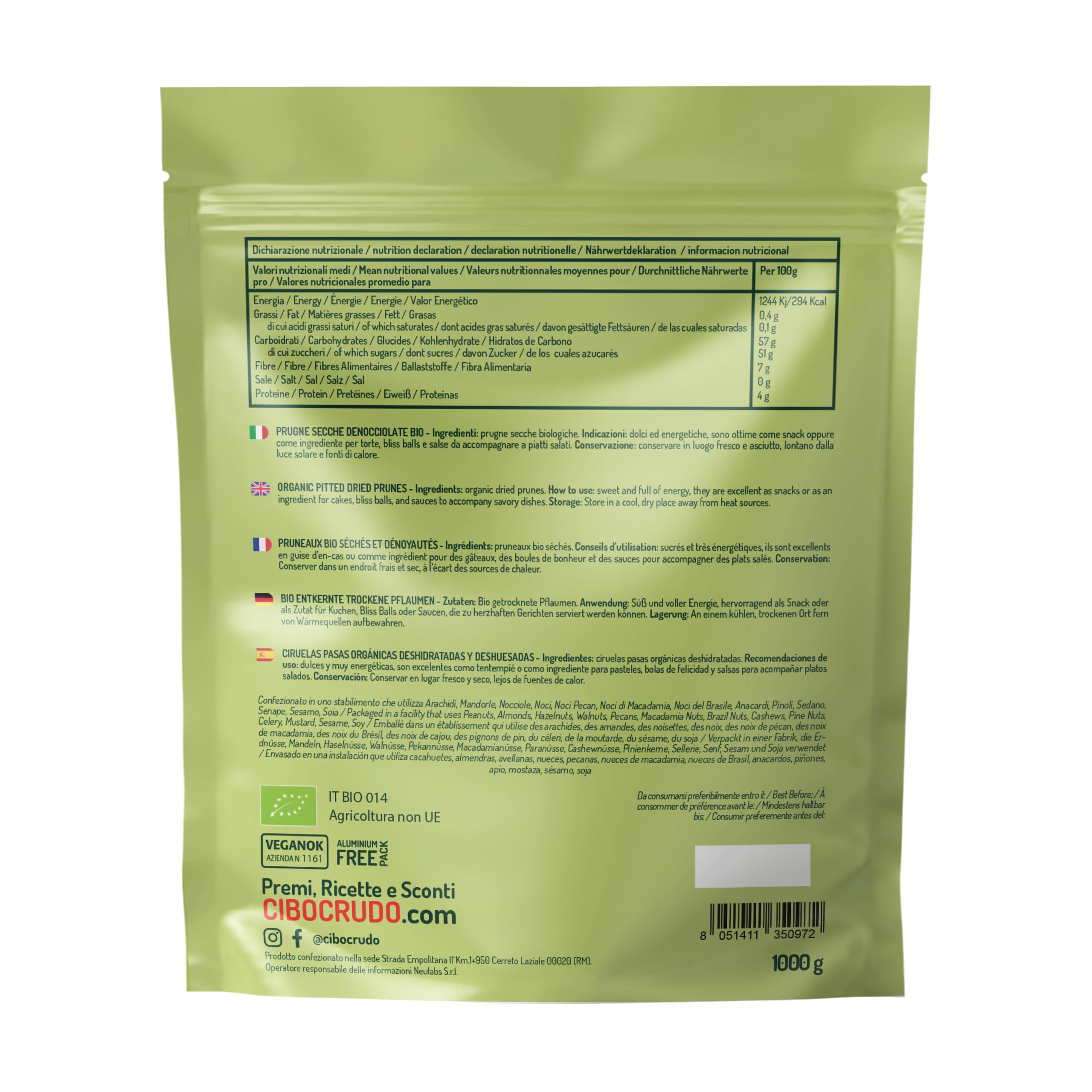 Ciruelas Pasas Organicas sin Hueso - 1 Kg. Ciruela Pasas Crudas sin Tratar. Secas sin Conservantes para Consumir como Snack o para Helados y Postres.
