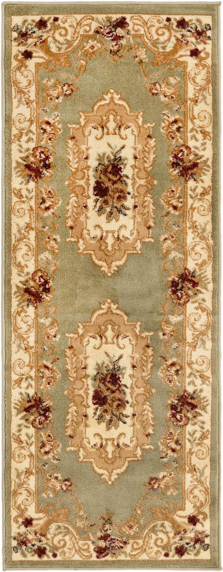 Rugs.com Chateau Collection Rug – 2' x 5' 3 Runner Green Medium Rug Perfect for Hallways, Entryways