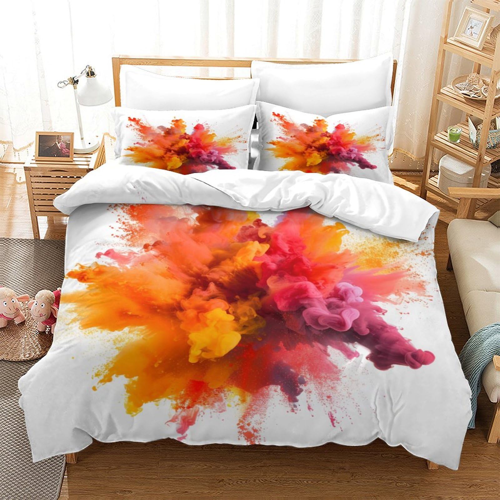 P1s9u7w5y Blast Splash Vibrant Abstract Color 3D Printed Duvet Cover Set 3Pcs Microfiber Contemporary Bedding Set Double（200X200cm）