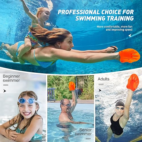 Miniatura 17 de Raquetas de natación con correas ajustables – Paletas de mano para natación de regazo, equipo para mujeres, hombres y niños (1 par)