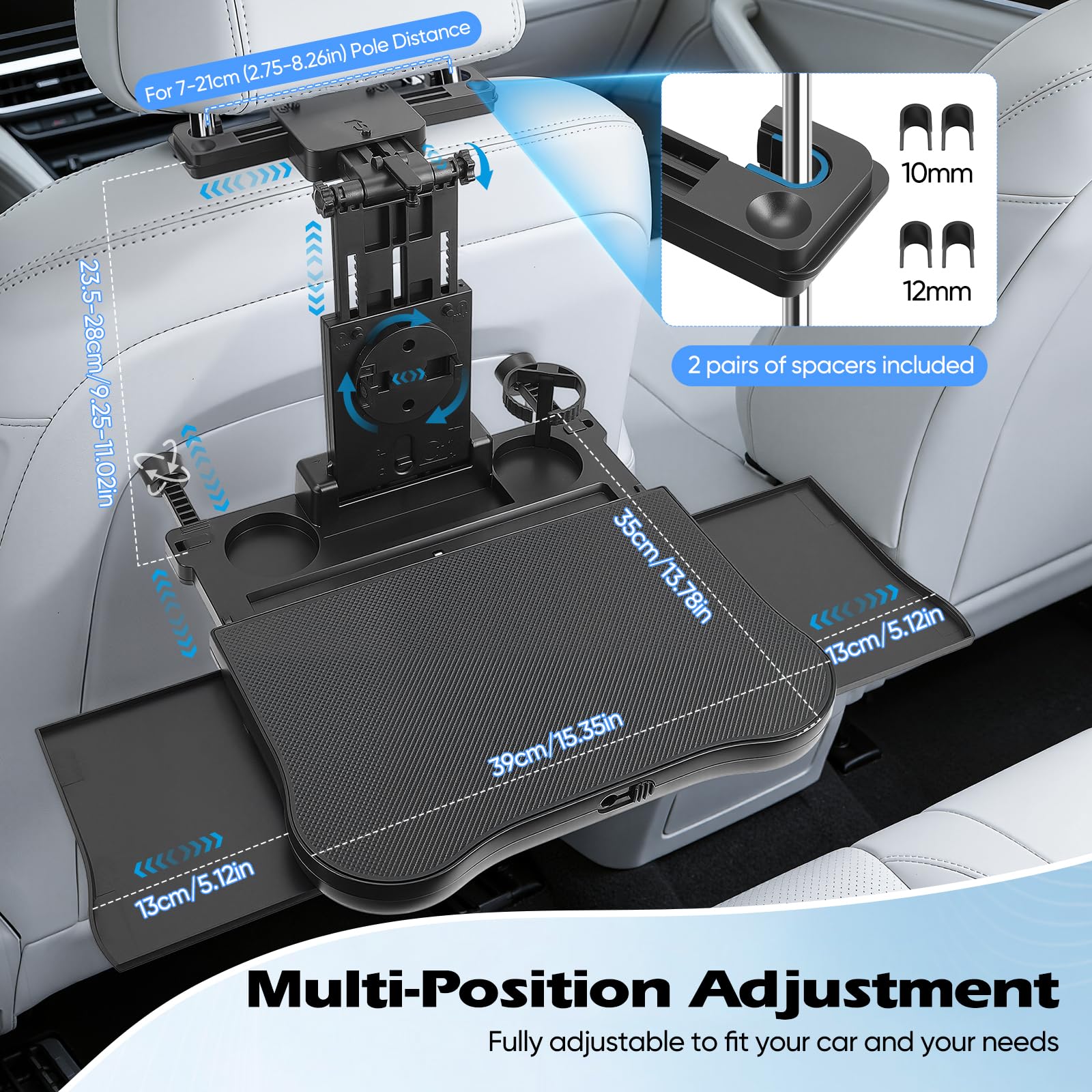Bandeja para Asiento de Auto 20kg, Mesa de Asiento Trasero para Coche, Escritorio Giratorio de 360° con Respaldo, Portavasos, Multifuncional Coche para Comer