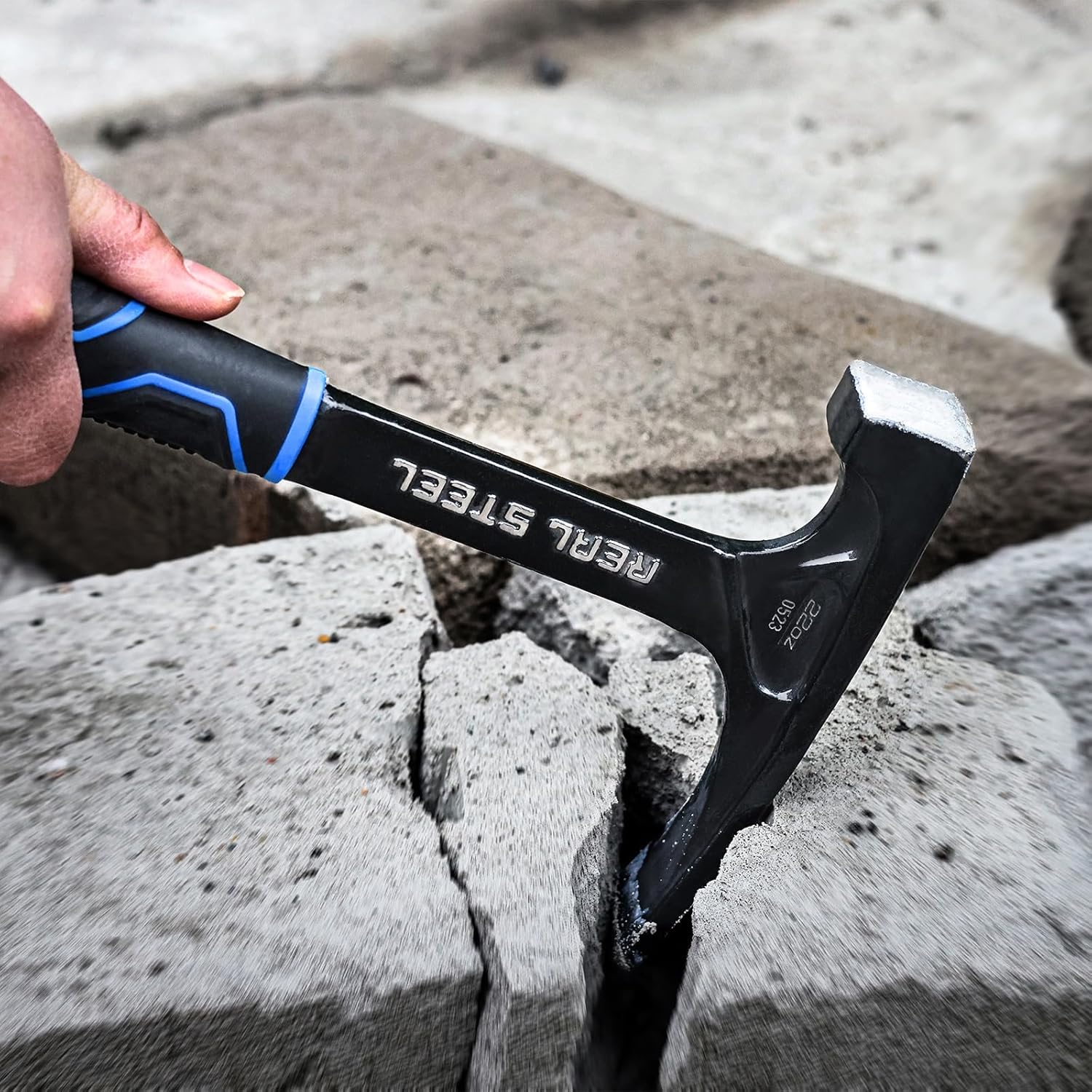Real Steel Ultra Rock Pick Hammer 22 oz One Piece Steel Chipping Brick Masonry Hammer with Rubber Grip for Geological Study and Rock Hounding 0523