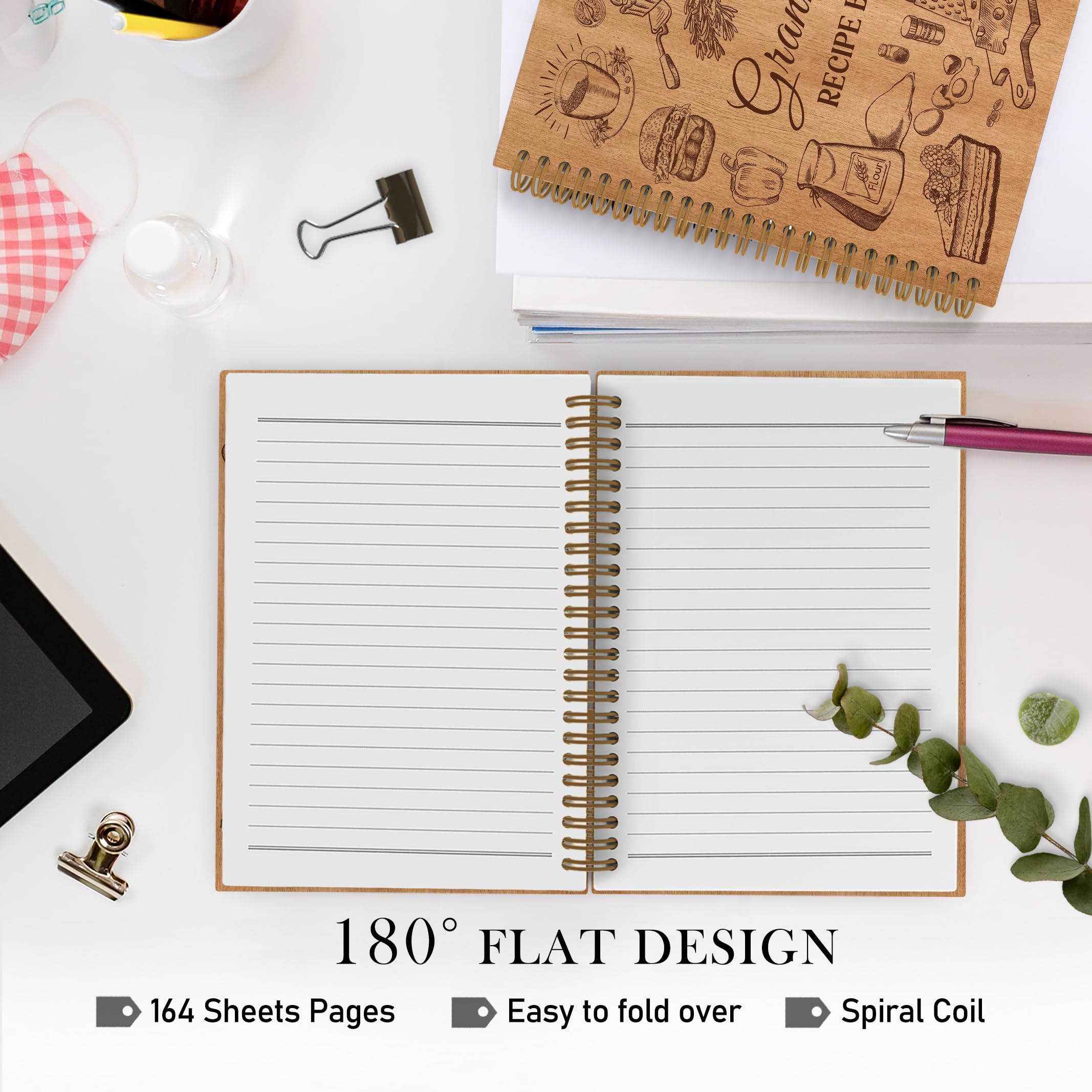 QLMX Cuaderno en espiral de regalo para abuelas, cuaderno con forro de recetas para abuelas, libro de recetas para escribir en tus propias recetas, cuadernos de abuela para cocina, regalos de abuela