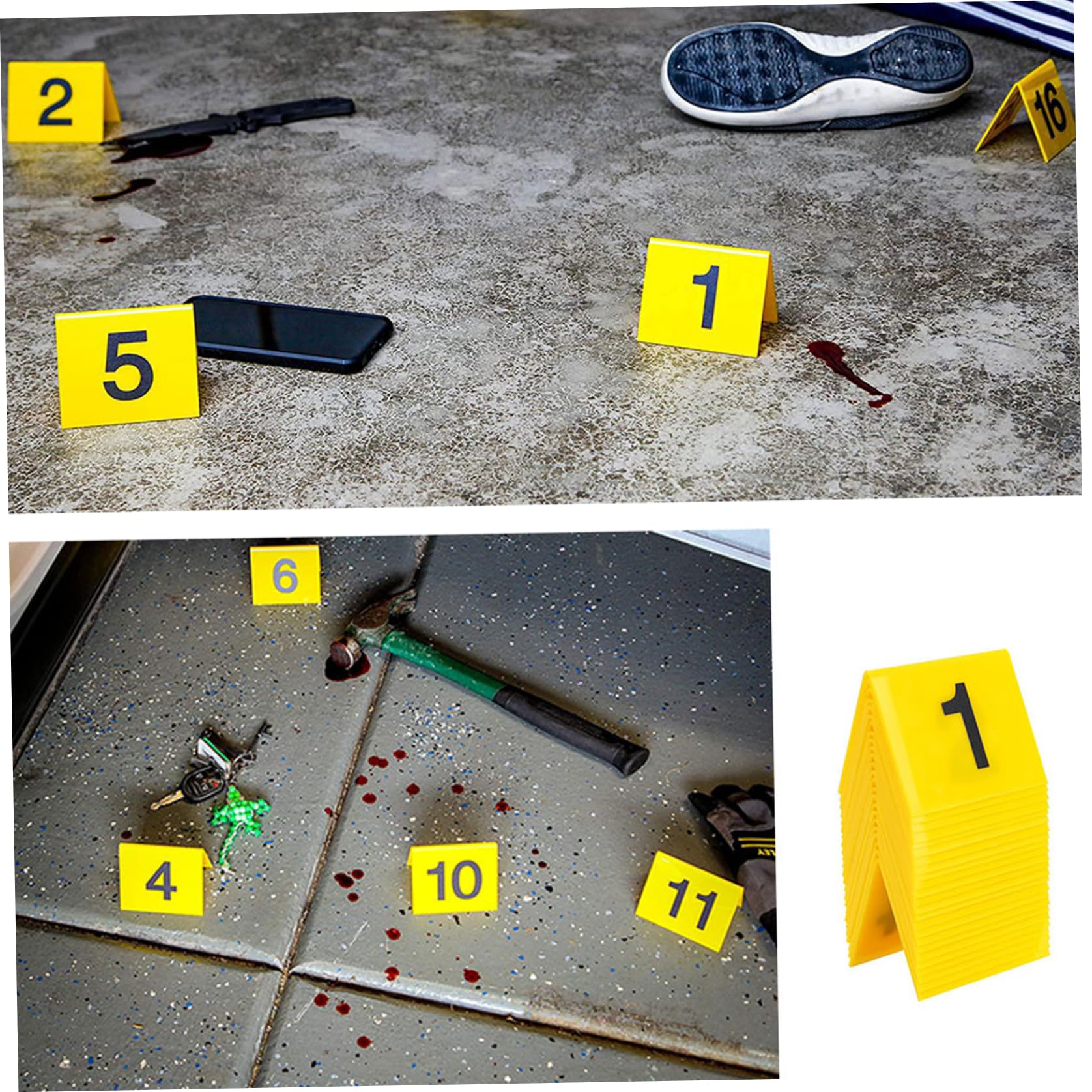 Segnali di Scena del crimine 25pcs 2.95x3.54 Pollici Evidenza Foto Mark Scene Card Decorazioni di Halloween 1-25 Numero, Spy Detective