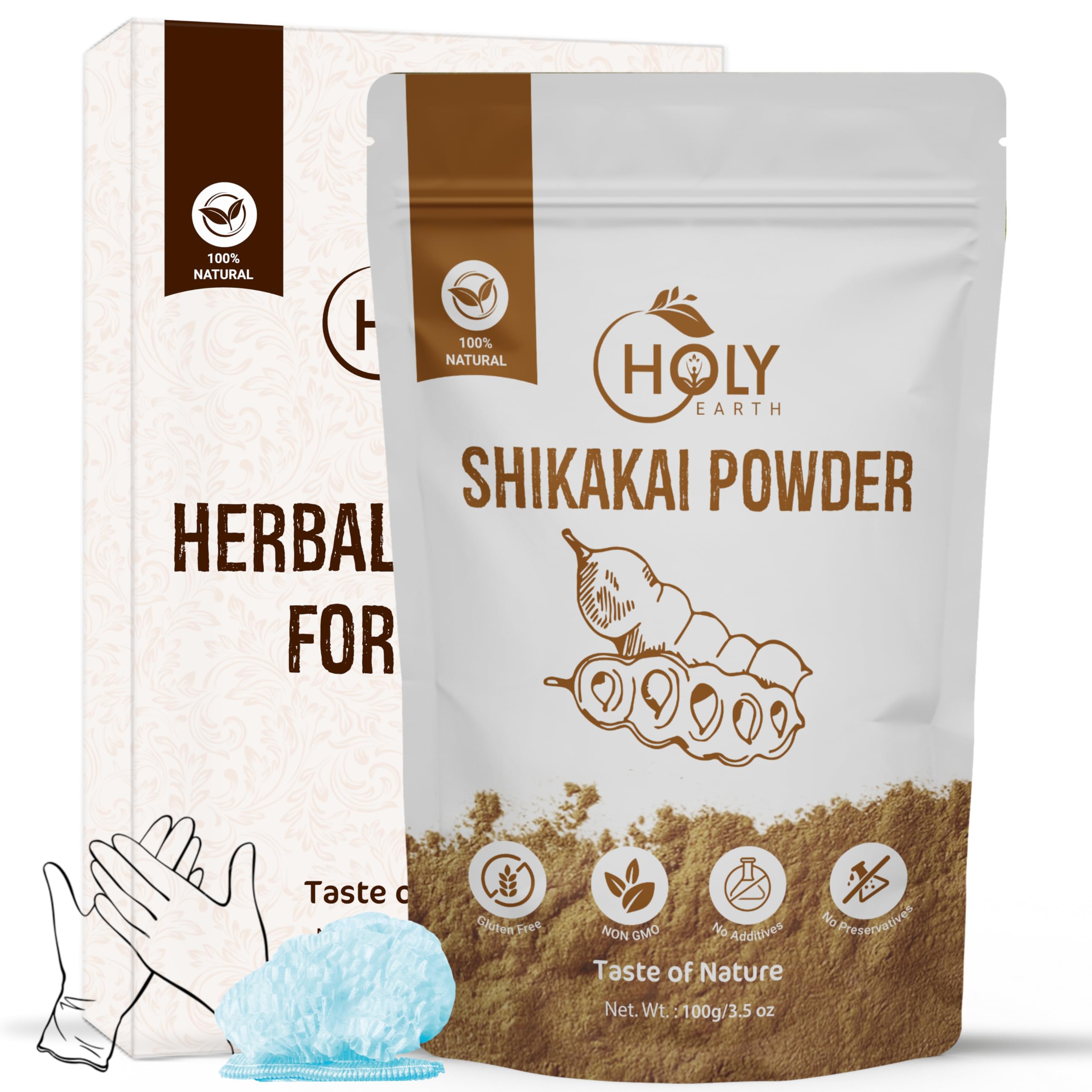 Holy Earth Shikakai Powder 100g - 100% Pure & Organic Hair Cleanser, Orange, small