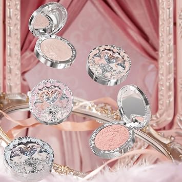Flower Knows Swan Ballet Embossed Blush & Powder Puffs Set,Matte Finish,Buildable & Blendable Makeup Blush for Cheeks,Soft & Long-lasting for Girls & Women(03 Silky Ribbon,5g)