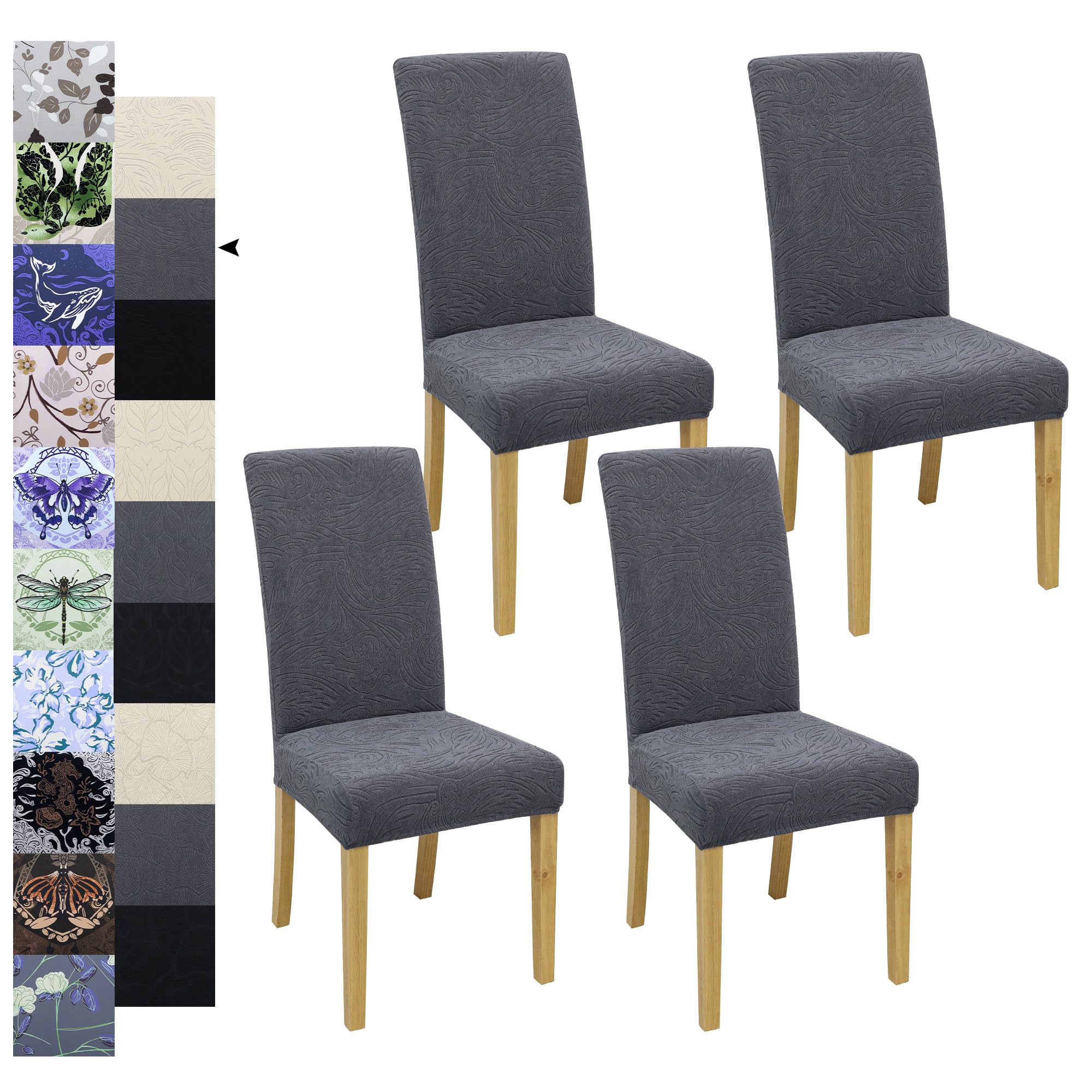 Dining Chair Covers, Jacquard Stretch Kitchen Chair Covers, Dining Room Chair Cover Set of 4, Detachable Washable Chair Covers, Chair Slipcovers, for