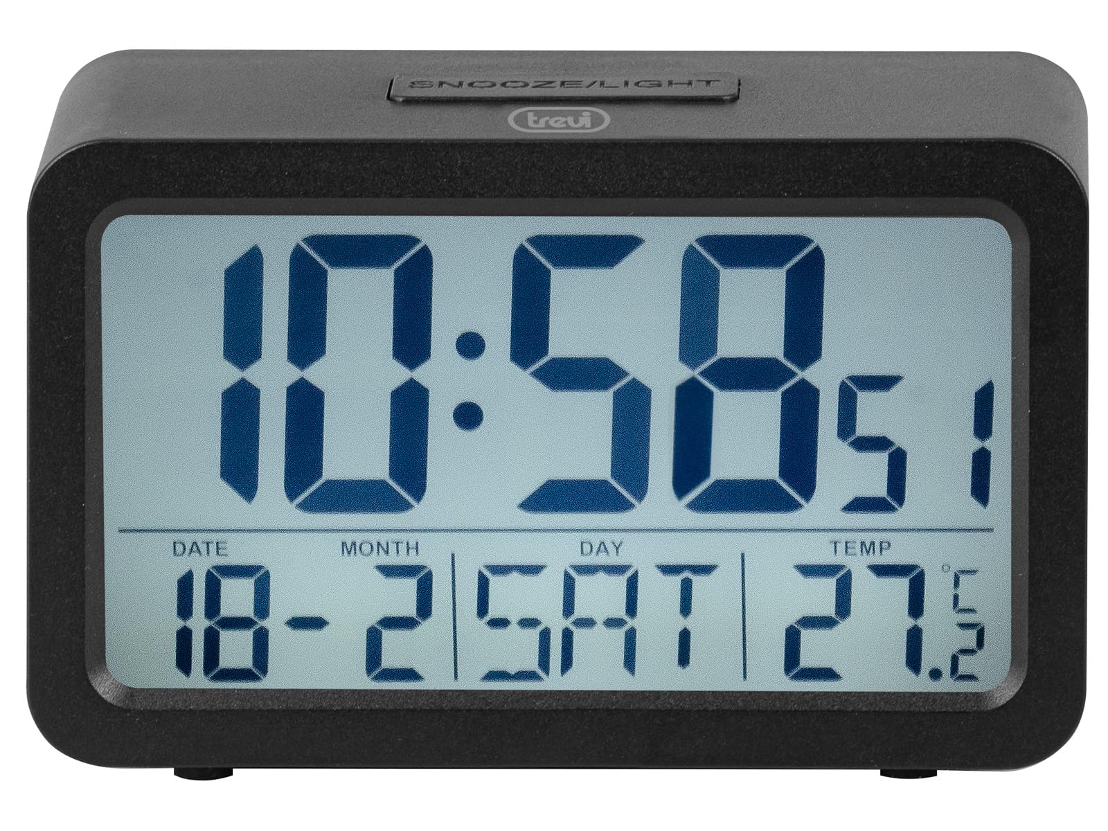 Sveglia digitale con funzione SNOOZE, luce LED, sensore notturno e temperatura ambiente