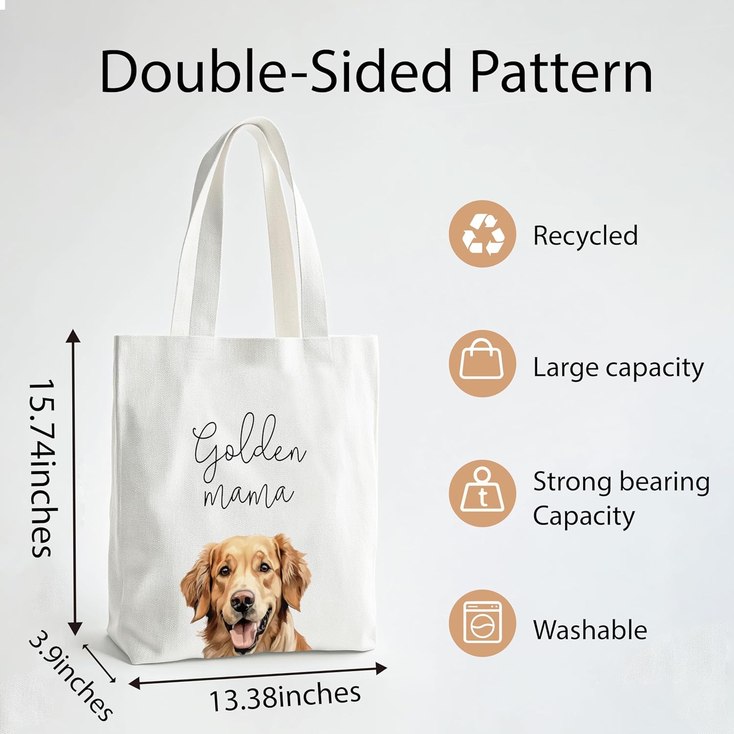 Golden Retriever Mama Canvas Tote Bag - Cute Dog Lover Gift for Women & Mom - Reusable Bag for Work, College & Travel (007) - Image 5