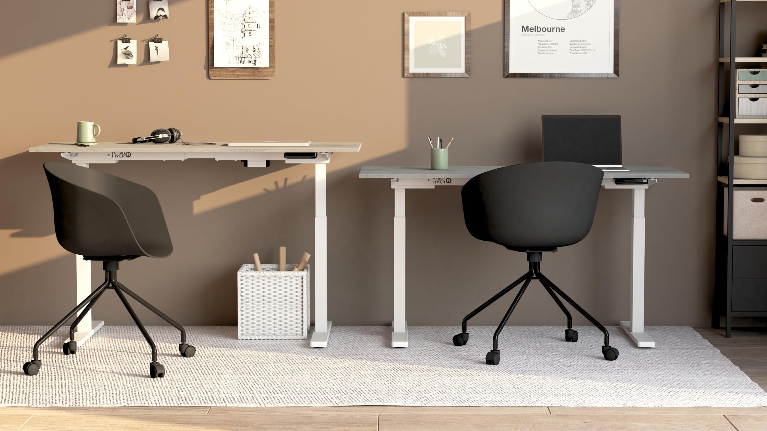 Mobili Fiver, Biurko regulowane Clara 160x80, Szary Beton z białymi nogami, Płyta laminowana/Aluminium/Stal, Nowoczesne biurko do biura