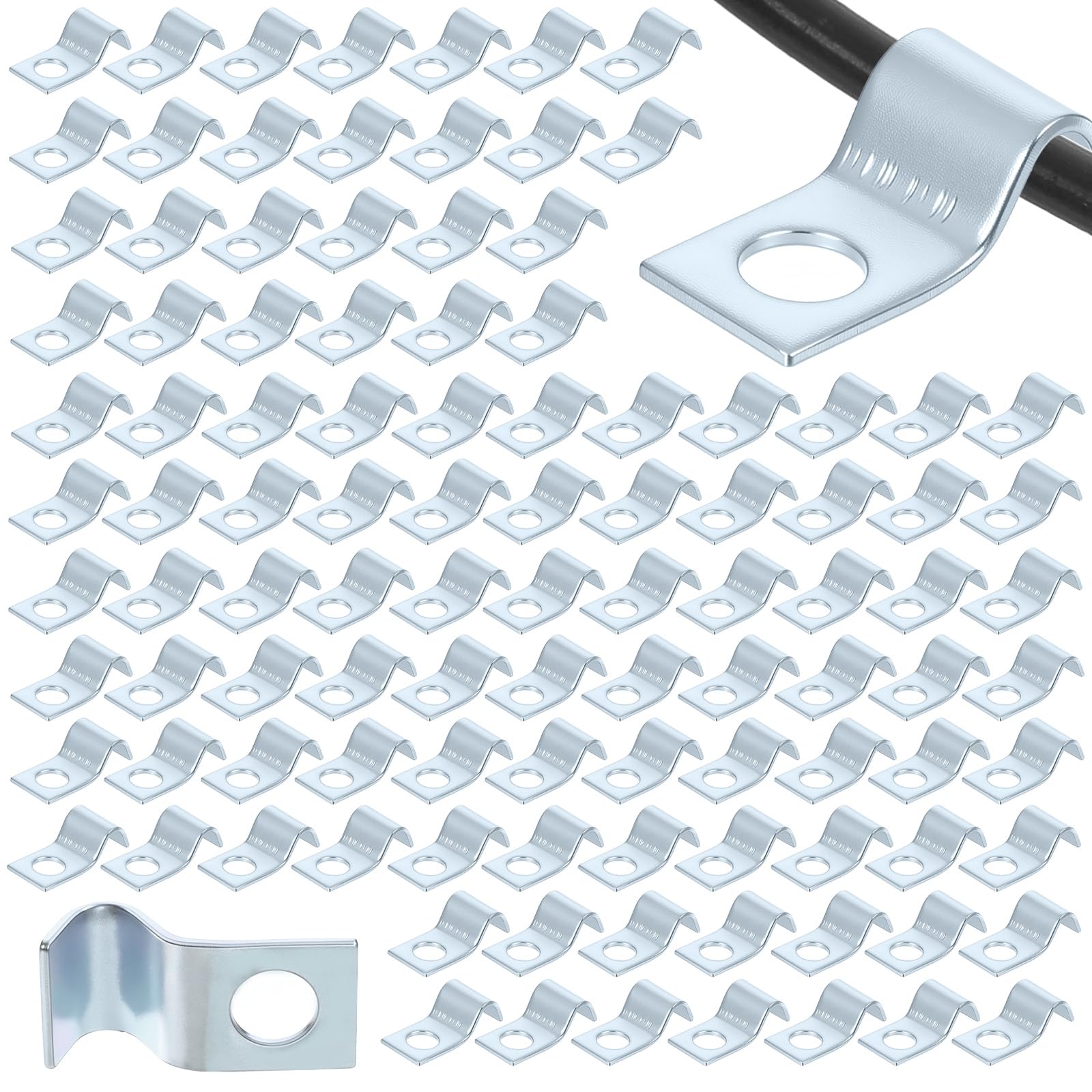 Photo 1 of 100 Pcs Outdoor Cable Clips, 1/4 Inch Cord Clips Stainless Steel Conduit Clamp Zinc Plated Wire Clamps Agricultural Fence Clamps Wall Cables Clip for Wire Installation, Tube Management, Cable Fastener