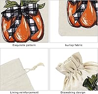 Vista 3 de Whaline Paquete de 24 bolsas de arpillera de otoño, bolsas con cordón de calabaza, bolsas de regalo de calabaza a cuadros de acuarela, bolsa