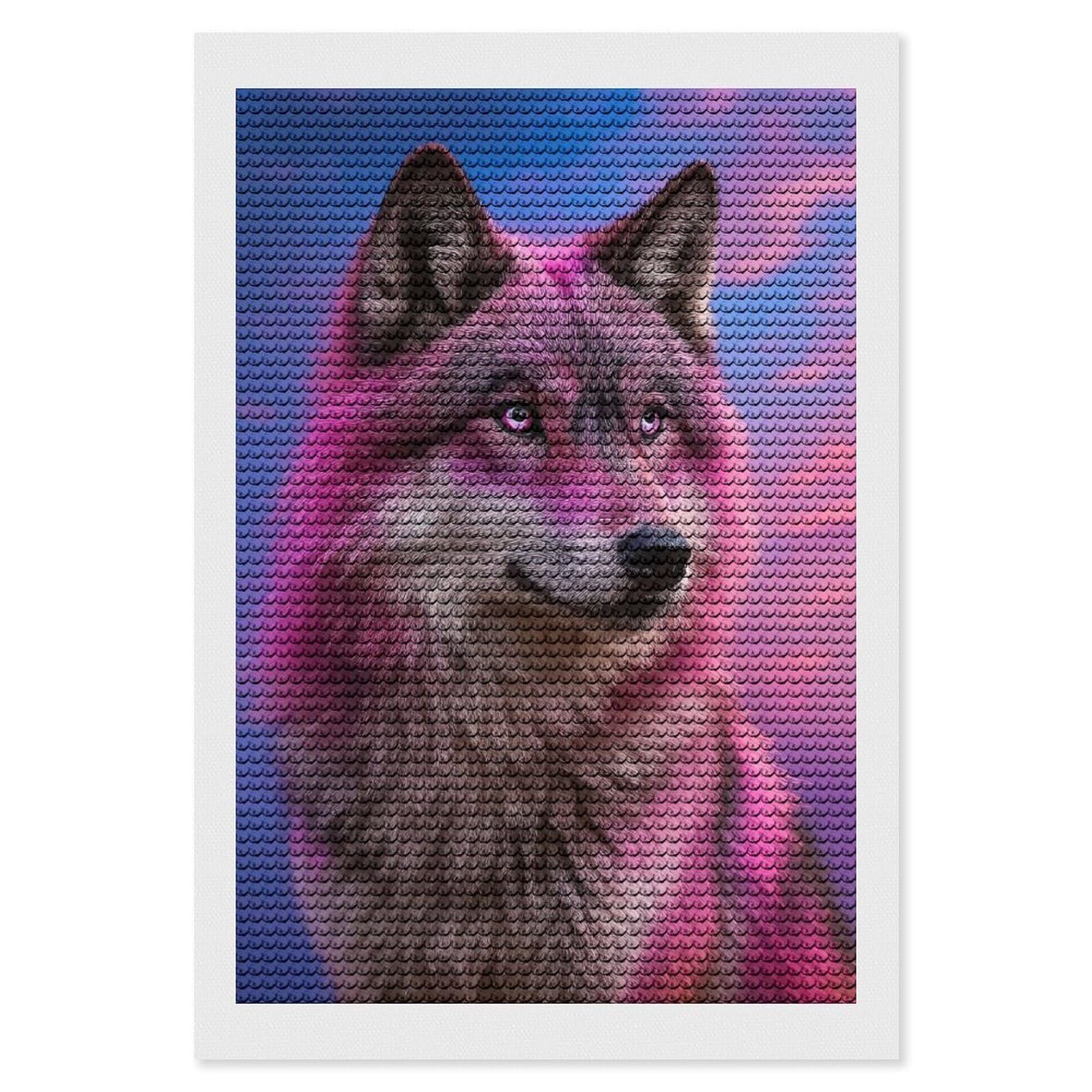 Junmoney Wolf Portrait Diamond Art Kit 8"x12", Relaxing DIY Hobby, Satisfying Creative Project, Living Room Decor, for Women