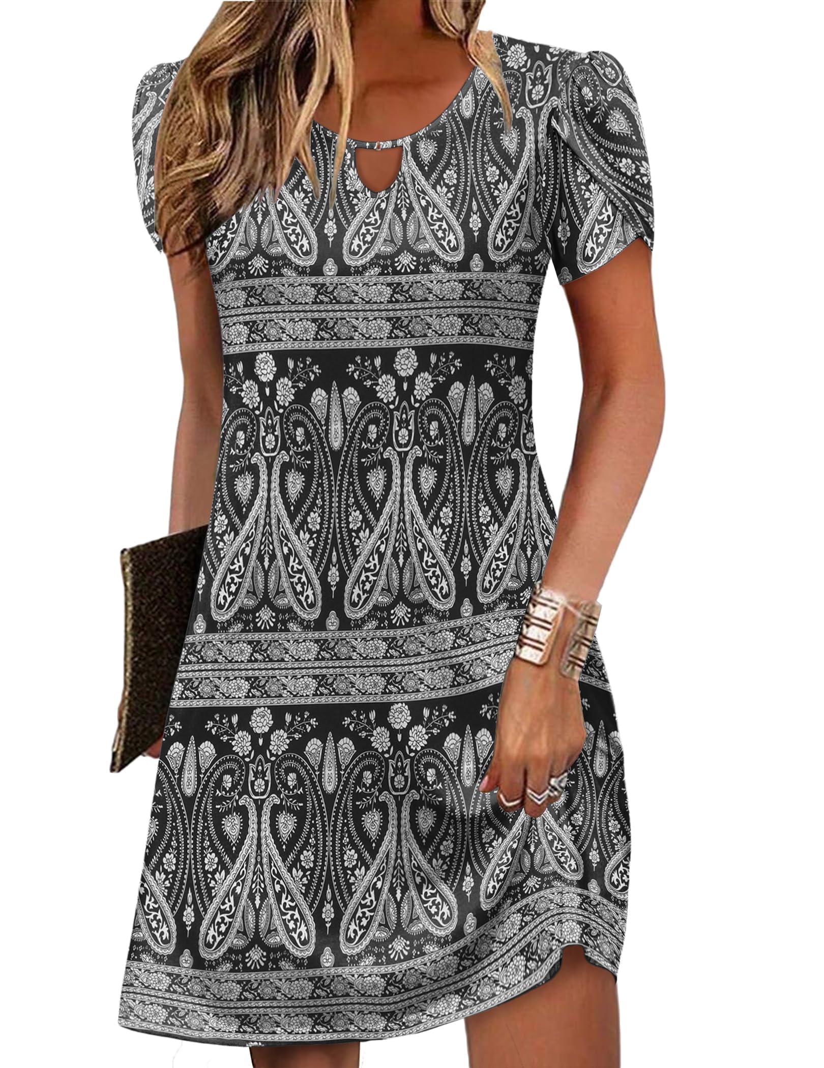 Zeagoo Women's Casual A-Line Dresses with Pockets Summer Floral Tshirt Dress Short Sleeve Mini Dress Flowy Sundresses