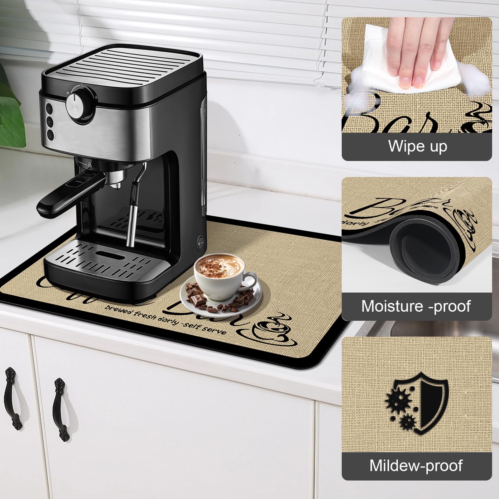 Tappetino da caffè Assorbente Antiscivolo,Tappetino per Macchina da caffè Super Assorbente,Tappetino Scolapiatti Assorbente per Piani Cucina, Asciuga Posate, Macchine da Caffè (30x50cm)