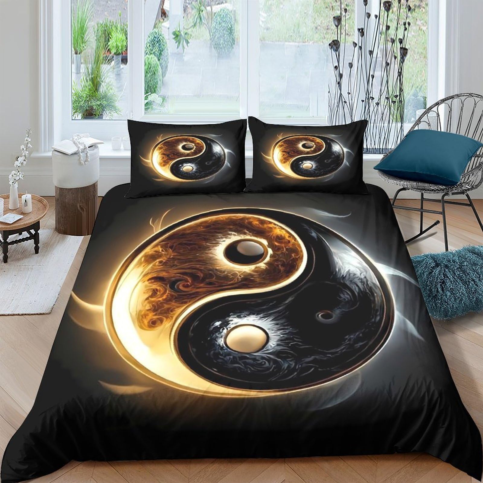 XFKLYNVCJ 3D Printed YinYangSymbol Duvet Cover Microfiber MysticalArtStyle Quilt Cover Soft Breathable Durable for Housewarming Birthday Gift Home Bedroom Bedding Use Single（135x200cm）