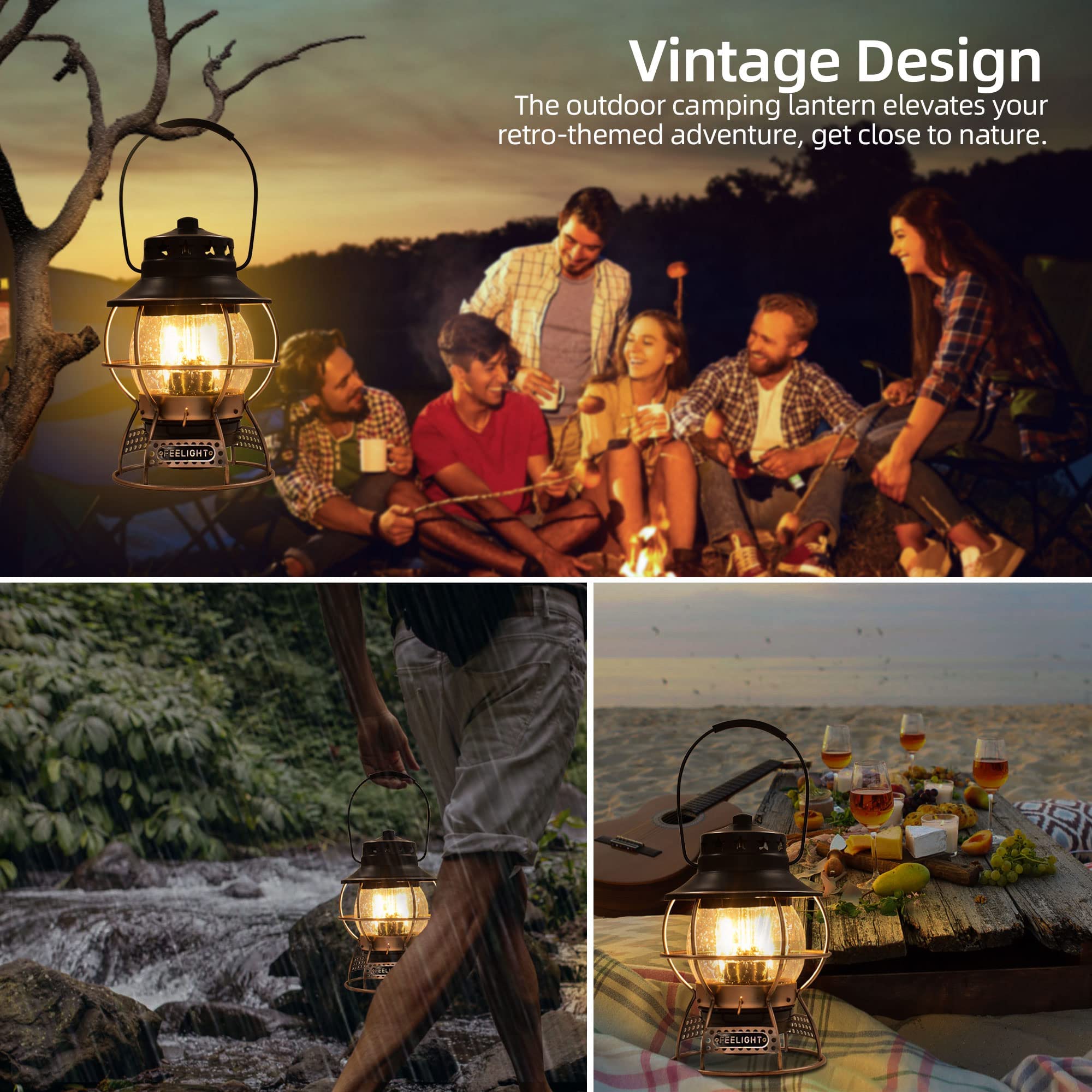レトロキャンプランタン アウトドアLEDランプ 防水・大容量バッテリー付き Amazon.co.jp: Feelight ランタン led 充電式 レトロ キャンプ
