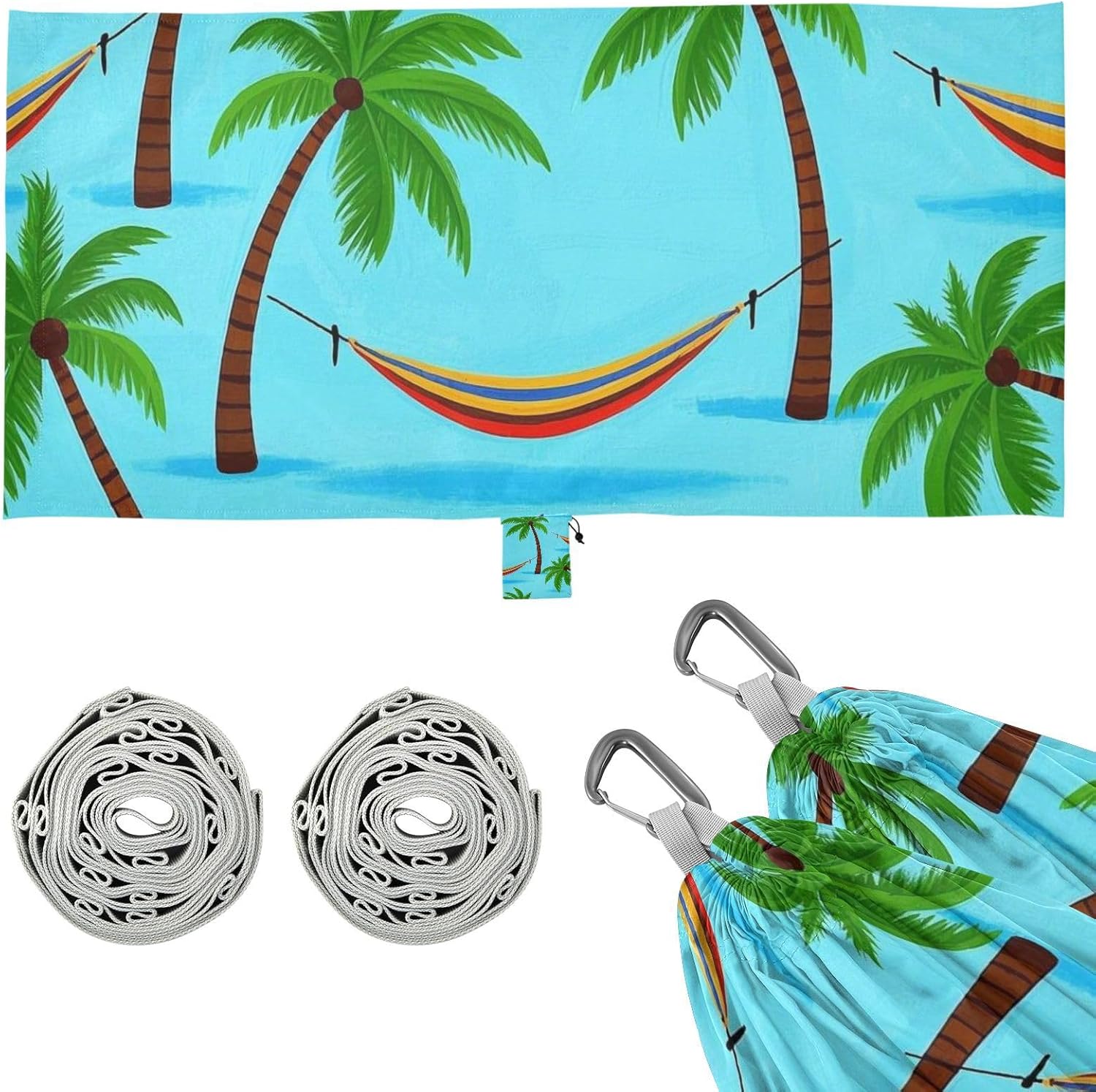 Summer Blue Coconut Tree Hammock Hammocks with Tree Straps Rope Hammock for Camping & Hiking Essential
