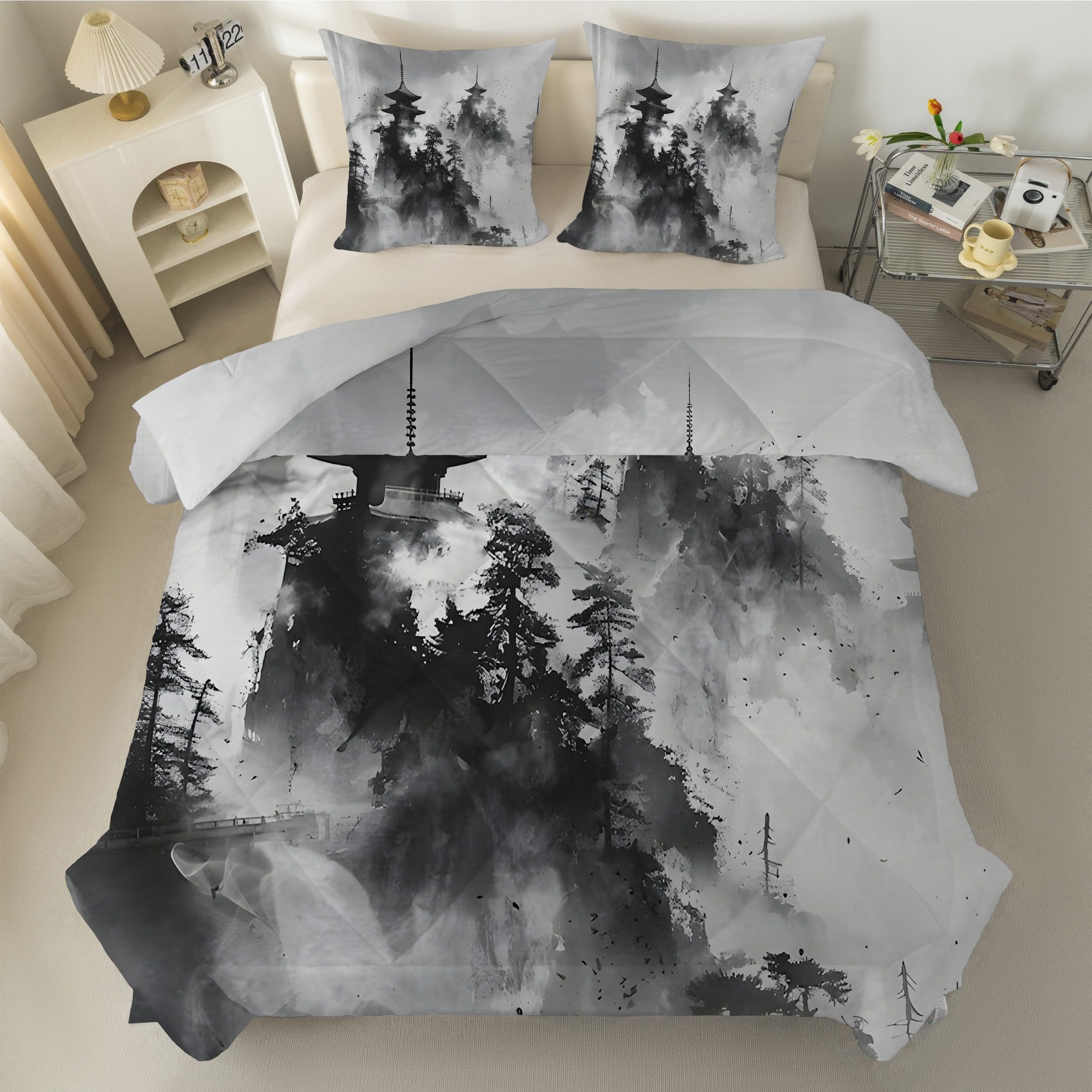 Couette 4 saisons légère microfibre douce 180x200 imprimé cerisiers S31