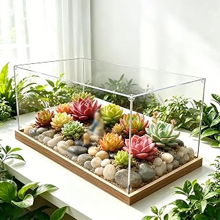 Collectible Display Box with Wooden Base, Dustproof Acrylic Case for 4-30 inch Items, Showcase for Memorabilia, 70x60x60cm/28x24x24in, Ideal for Collectors