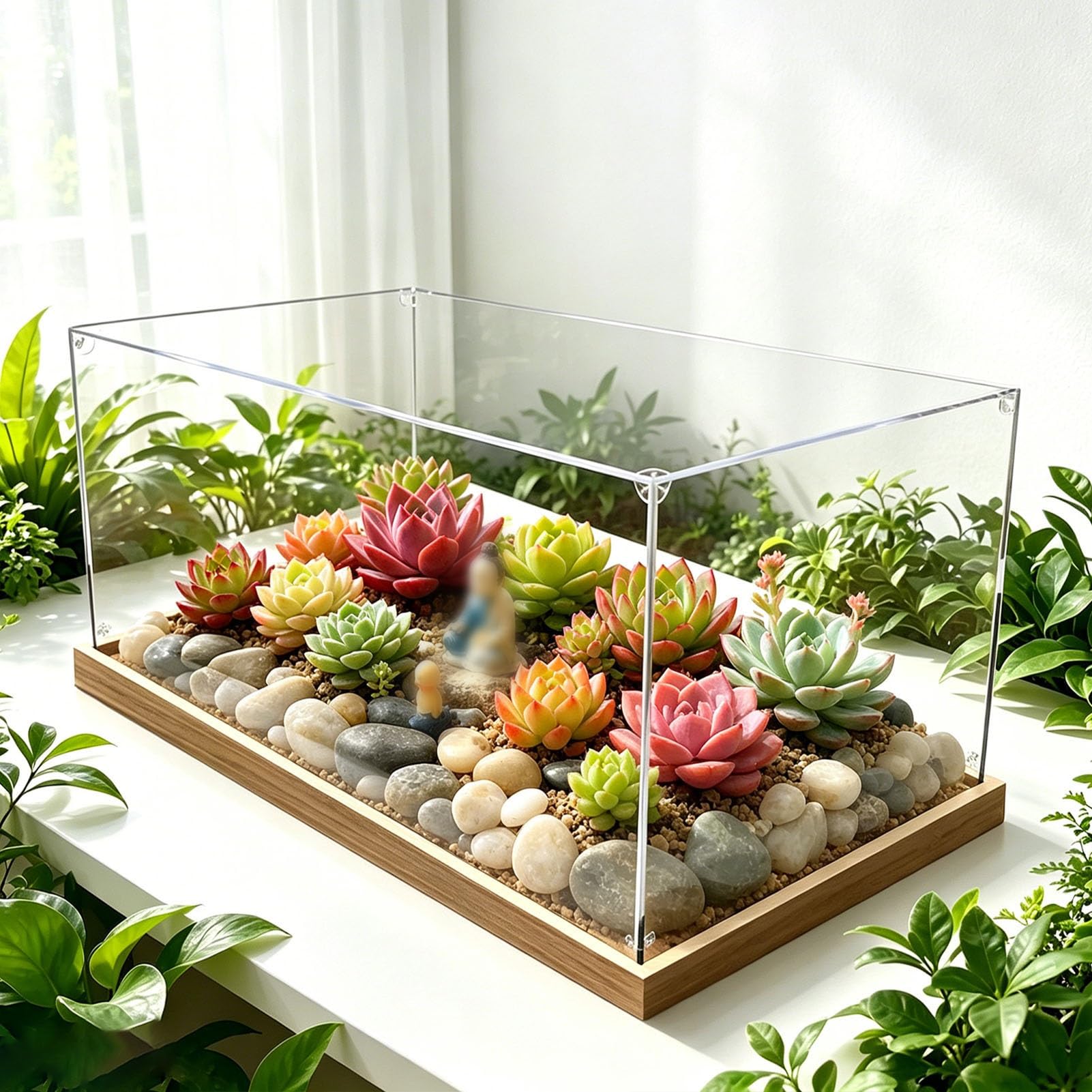 Assemble Display Box with 2 mm Wooden Grain Base, Clear Rectangular Acrylic Case, 4 10 16 24 30 in Wide, Integrated Dustproof Showcase for Collectibles(10x10x10cm/4x4x4in)