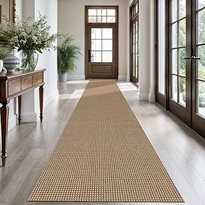 KOZYFLY Extra Long Runners for Hallways 2.6x18 ft Washable Kitchen Runner Non Slip Rubber Backed Hallway Rug Cotton Entryway Runner Rug Floor Carpet for Indoor Hall, Kitchen, Stair, Tan/Orange/Brown
