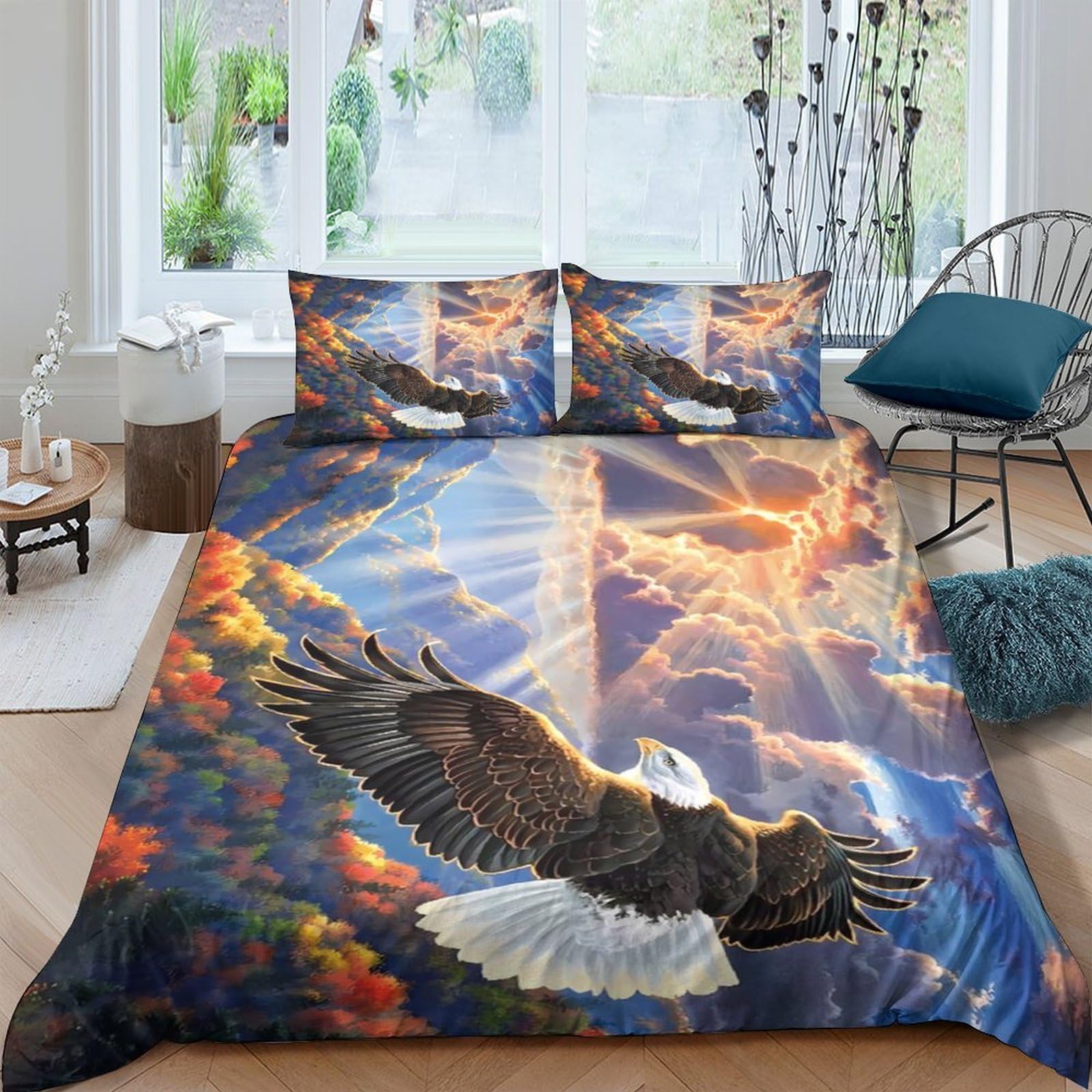 Ctjqhvkz Style-3 3D Printed Eagle Sunset Fitted Sheet Microfiber Soft Anti-Slip Mattress Cover For Bedroom Dorm Decor Easy Care Single（135X200cm）
