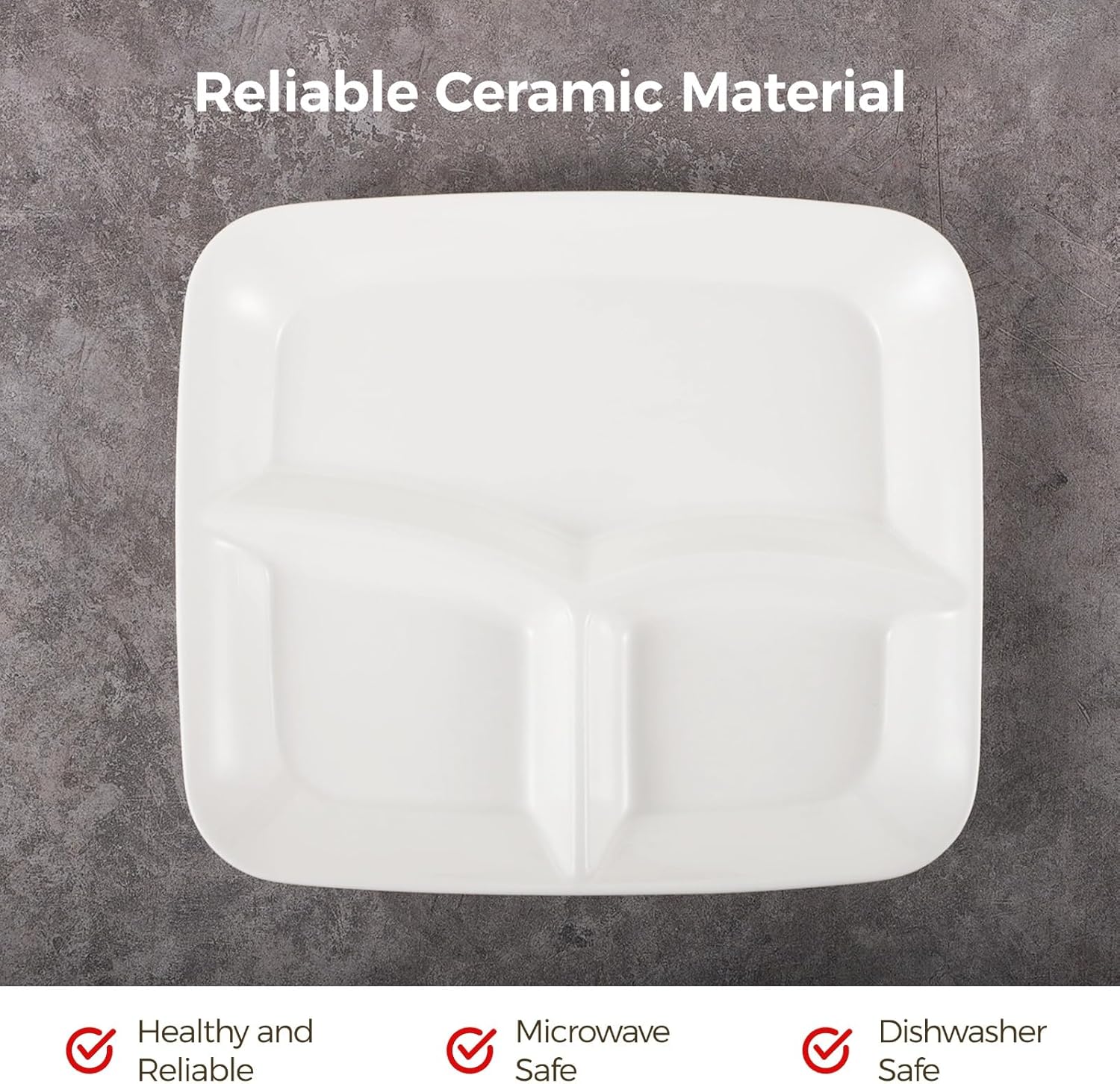 OMISTAR 2 Pcs Portion Control Plates, 10" Ceramic Divided Plates for Adults, Rectangles Porcelain Dinner Diet Plate, White Ceramic Plate for Balanced Meals, Diabetes and Weight Loss Diet - Image 4