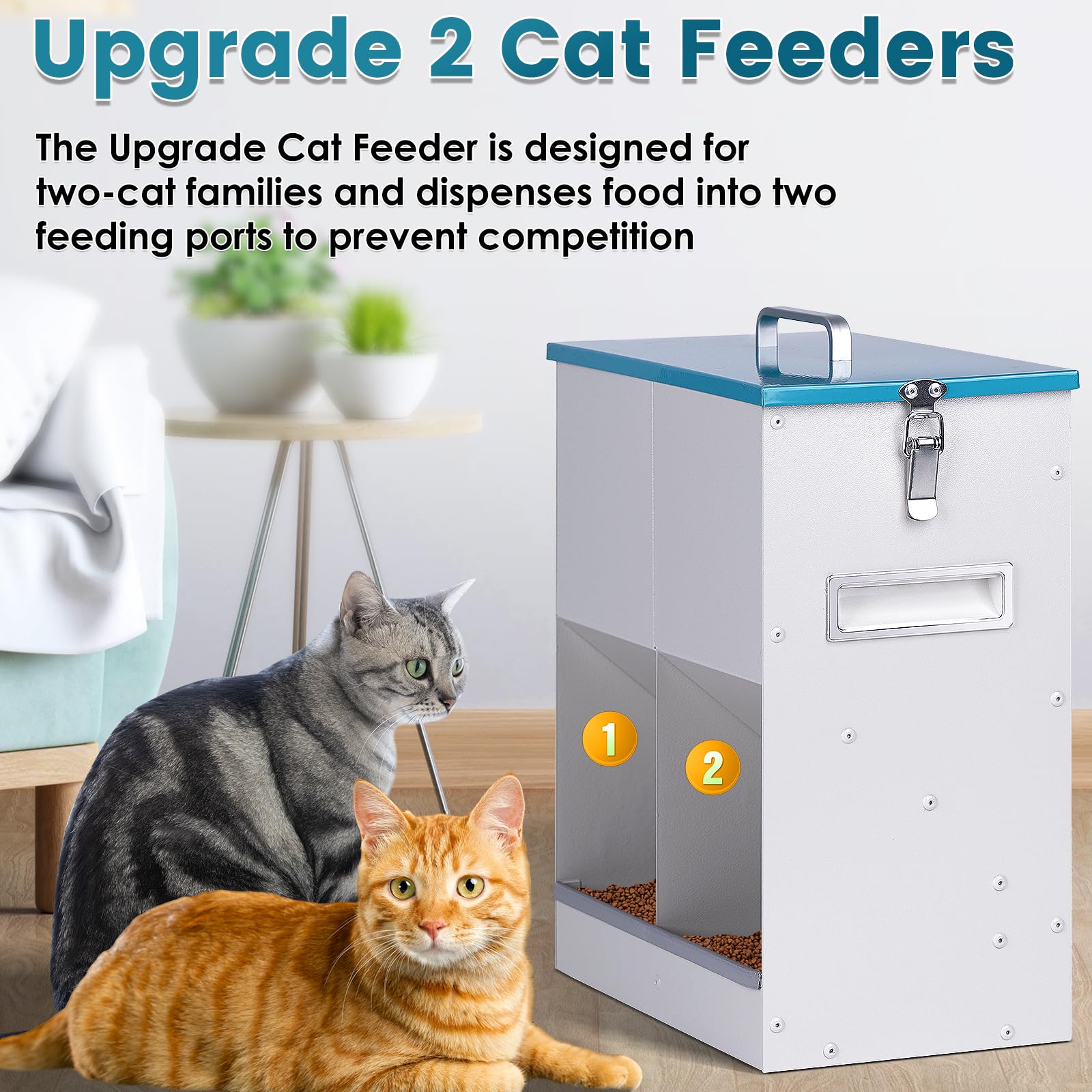 Automatic Cat Feeder for 2 Cat, 42cups/10L Automatic Pet Feeder for Dogs and Cats, Multiple Cats Feeder Outdoor Large Capacity Galvanized Steel Gravity Pet Dog Dry Food Dispenser (10L) - image 2