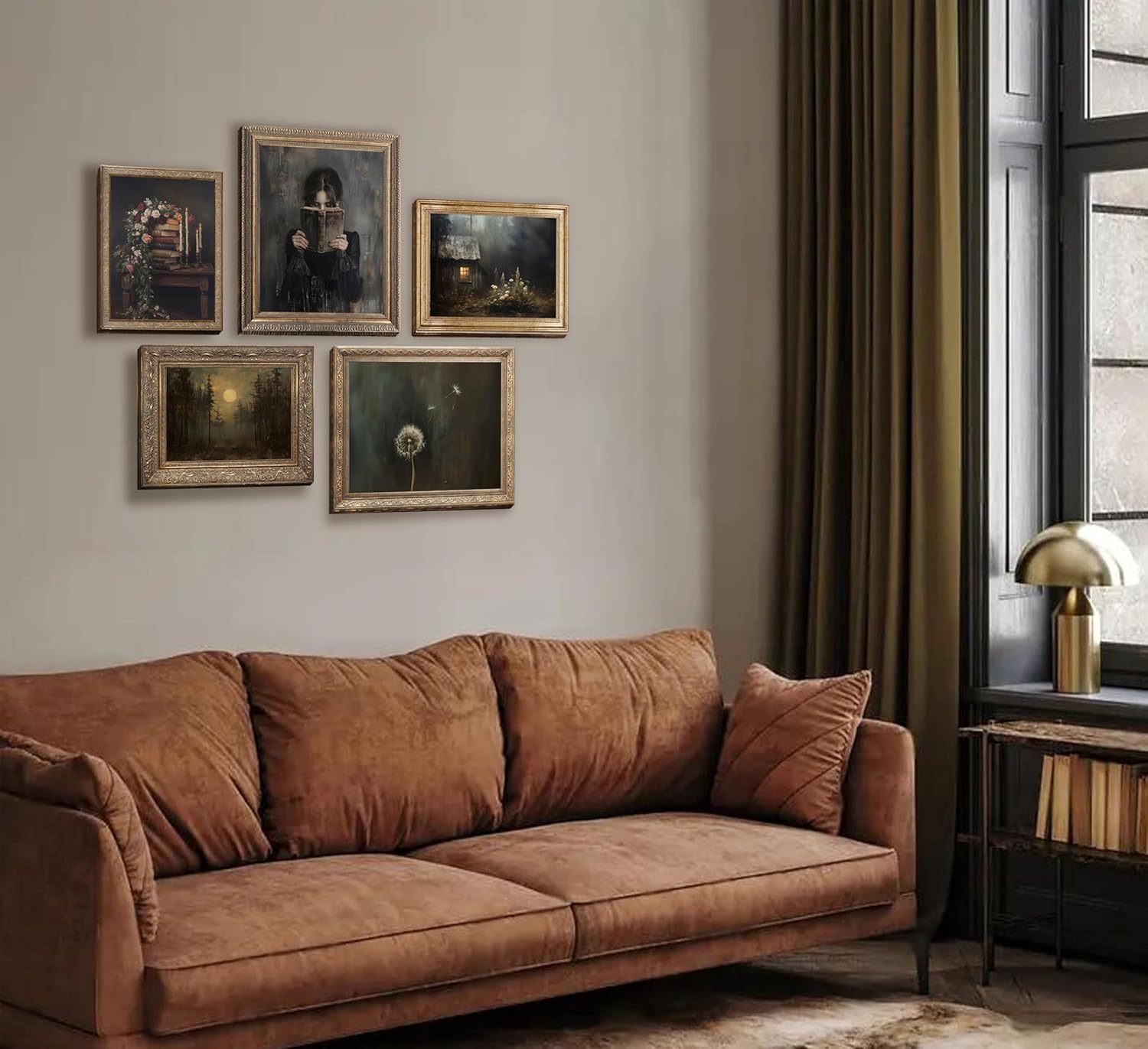 Condition photo showing New/Like New for 5pcs dark academia canvas wall art victorian woman reading canva posters antique dandelion oil pictures vintage flower book prints moody books still life painting gothic rustic home wall decor (16l''x12w''poster) 10 16"l x 12"w-poster