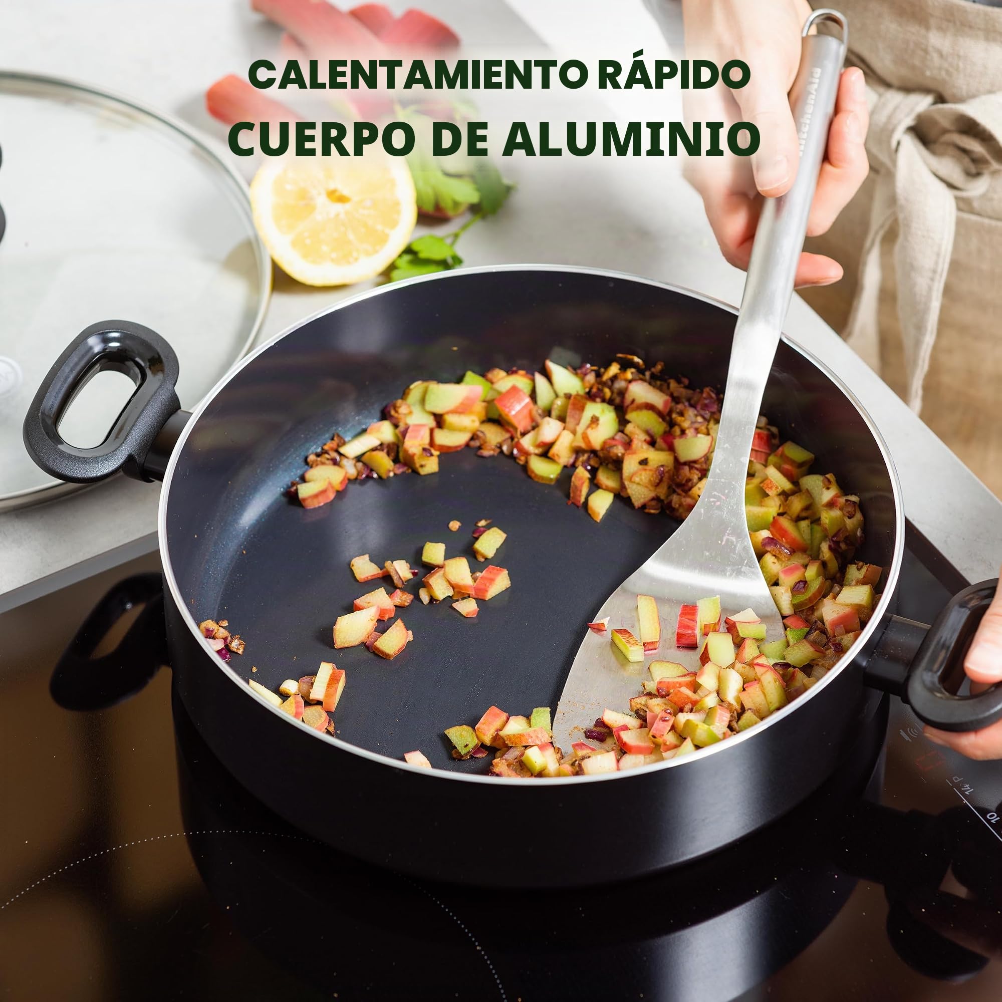 GreenPan Torino Sartén Alta de Cerámica Antiadherente Saludable 28cm/4,2 Litros con Tapa de vidrio, Sin PFAS, Apta para Inducción, Apta para Horno hasta 160°C, Apta para Lavavajillas, Negra
