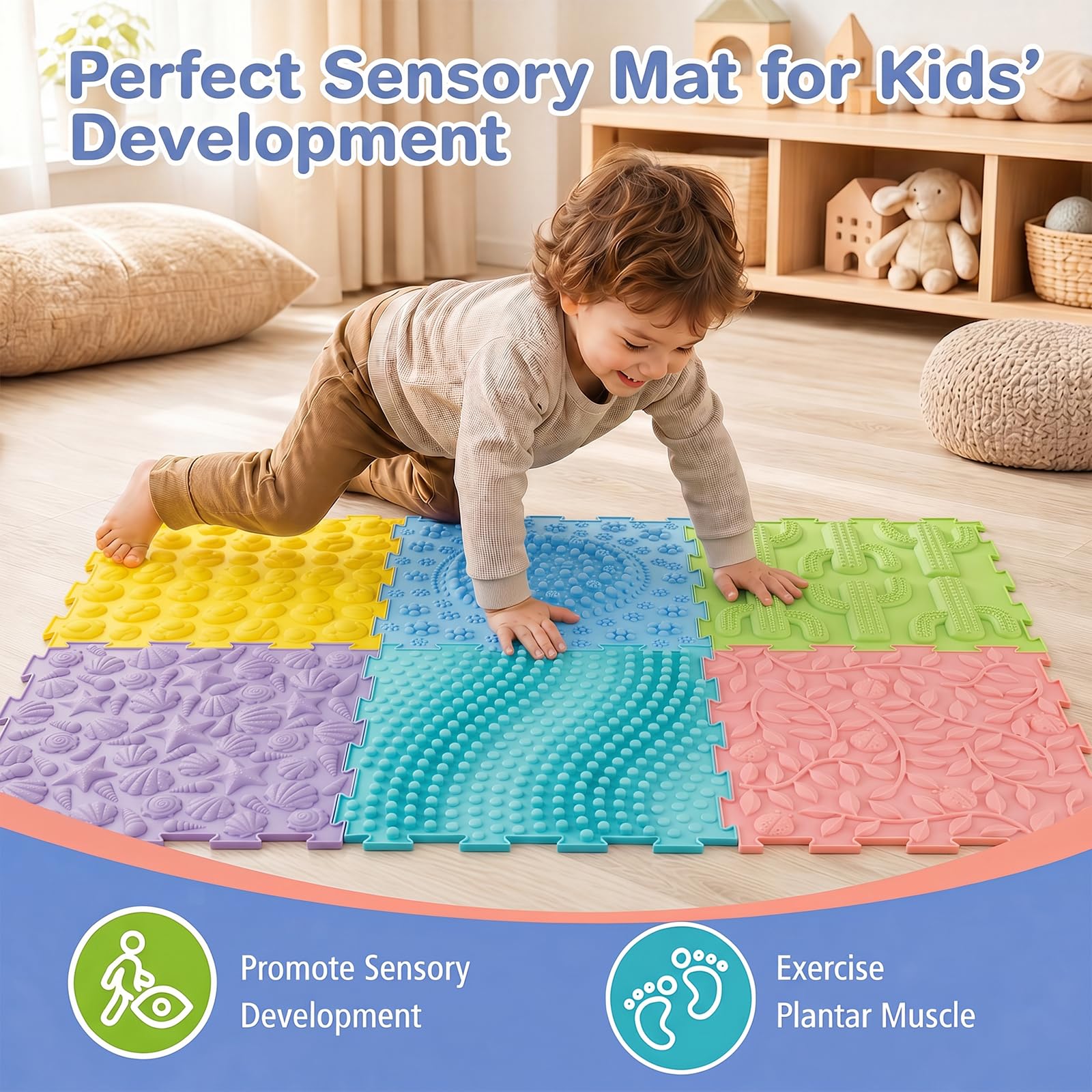 HOMASIS Set 6 Tappetini Sensoriali Ortopedici per Bambini 3+ Anni (Stile 2)