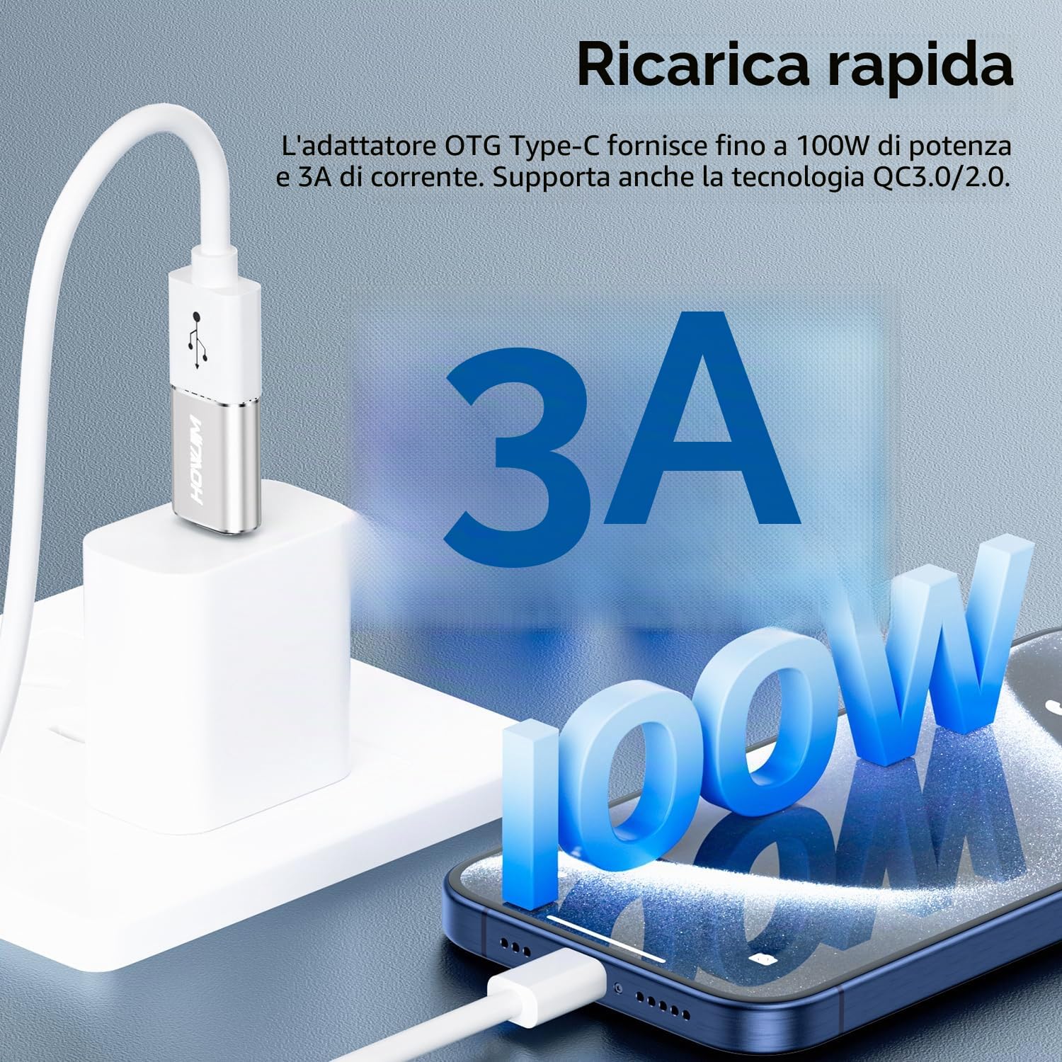 Adattatore da USB C a USB 2Pezzi,Ricarica Rapida 3A 100W,OTG 10Gbps Adattatore Type-C Maschio a USB3.2 Femmina per M-acBook Pro/Air Phone 17/16/15 Pad G-alaxy X-peria D-ell XPS S-urface Argento