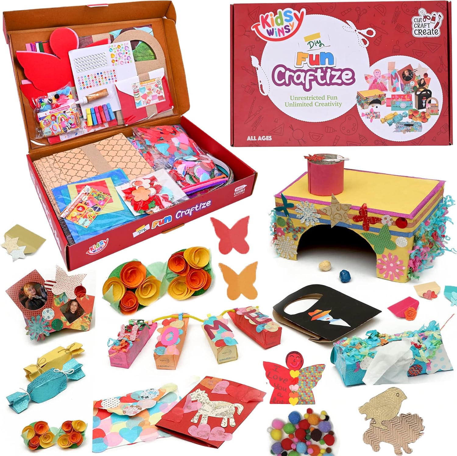 KidsyWinsy Fun Craftize DIY Kit for Kids | Craft Kit with Premium Decorative Paper Sheets and Accessories | Includes 500 Pieces Plus Storage Box | Creative Art and Craft Kit for Kids Aged 5+ Years