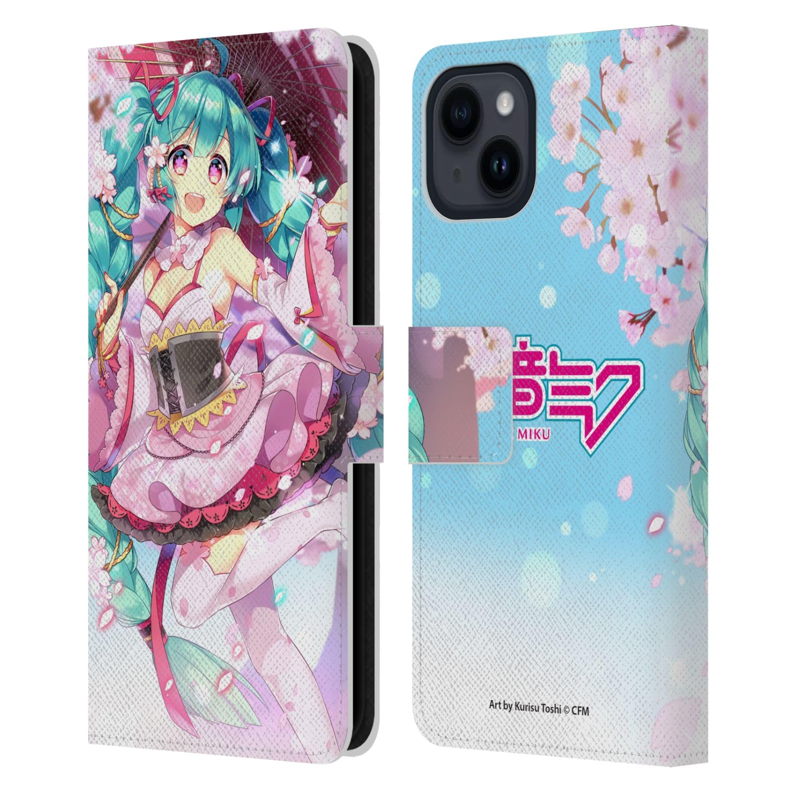 Head Case Designs Officially Licensed Hatsune Miku Sakura Graphics Leather Wallet Case Compatible with Apple iPhone 15