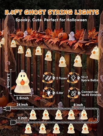 Halloween Decorations Ghost String Lights,8.5FT 10 LED Plug in Ghost Lights