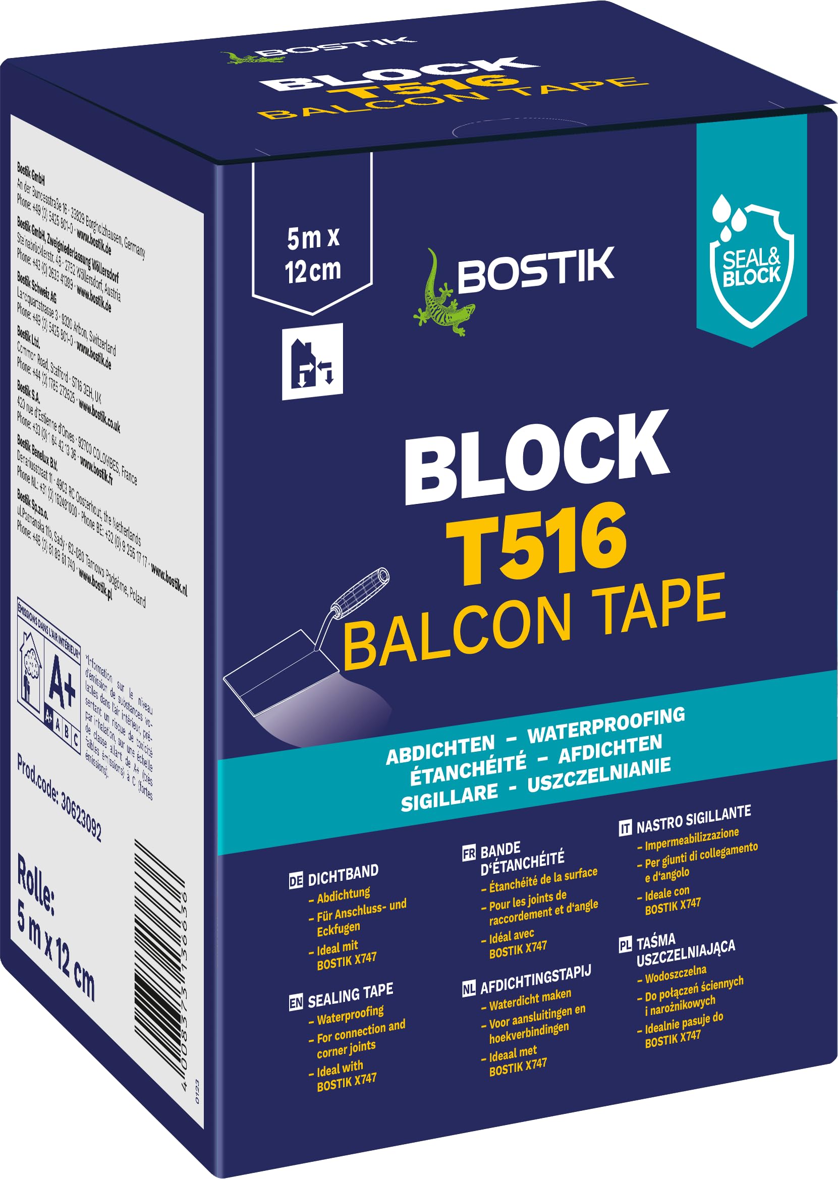 BOSTIK Block T516 Balcon Tape 5m x 12cm – Selbstklebendes Dichtungsband, Wetterfest und UV-beständig für Balkone und Terrassen