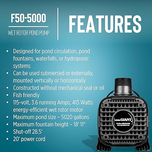 Miniatura 4 de Little Giant F Series F10-1200 Bomba de rotor húmedo con cable de 20 pies, 5000 GPH