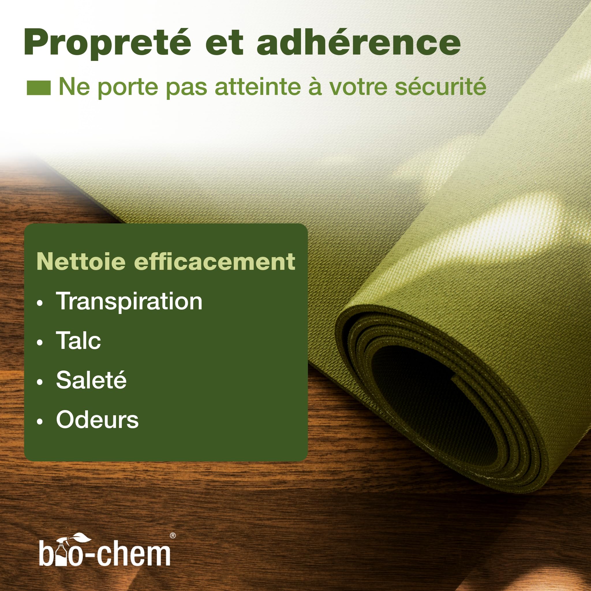 Bio-Chem - Produit nettoyant pour tapis de sport - Nettoyant tapis yoga fitness sport maison anti odeurs - Yoga accessoires de nettoyage tapis sport fitness