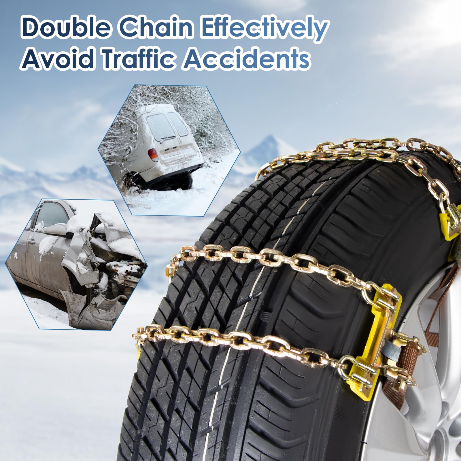 Ninonly Cadenas de Nieve para Coche 6 Piezas Universal Cadenas para Coche con Pala de Nieve de Plástico y Guantes Cadenas para Nieve Fácil de instalar para Automóviles SUV Ancho Neumático 165-265mm