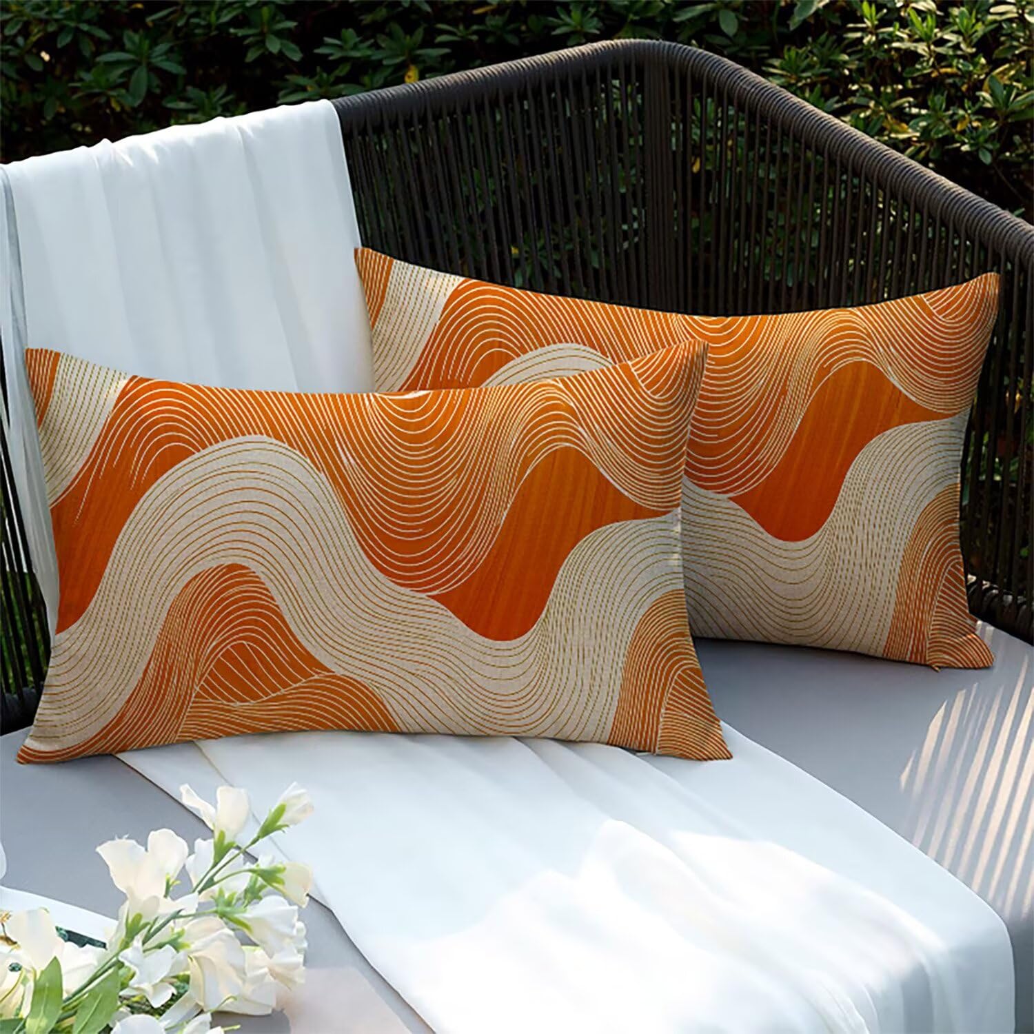 Housses de coussins lin 70x40cm orange lot de 2 imperméables pour transformer votre extérieur