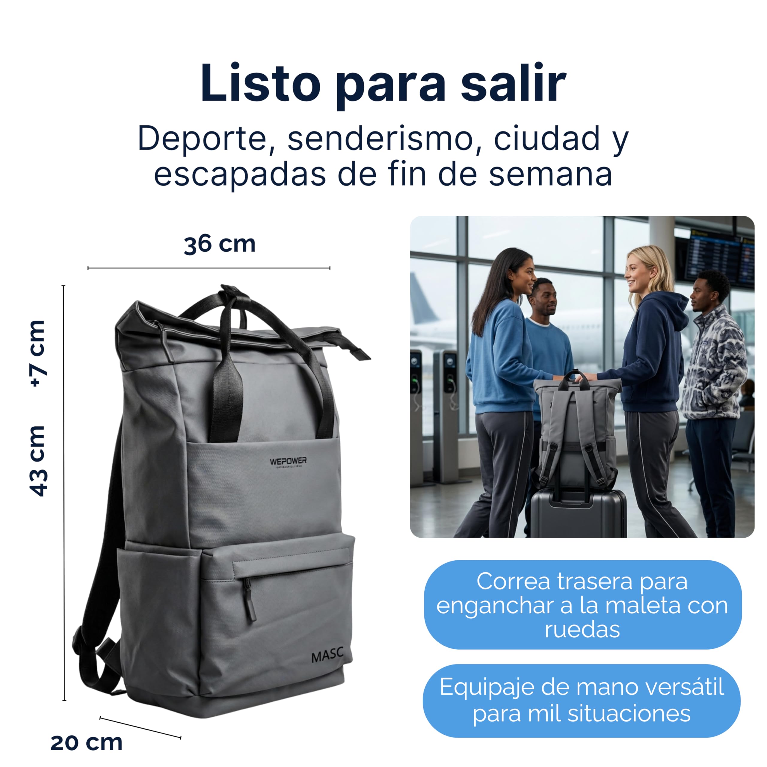 Mochila Rolltop para Ordenador Portátil, Mochila Profesional Elegante con Múltiples Compartimentos, Ergonómica e Impermeable, ideal para la Oficina