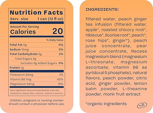 Miniatura 2 de Recess Mood Suplemento de magnesio Bebida Calmante, 12 onzas, Paquete de 12 (melocotón jengibre, paquete de 12)