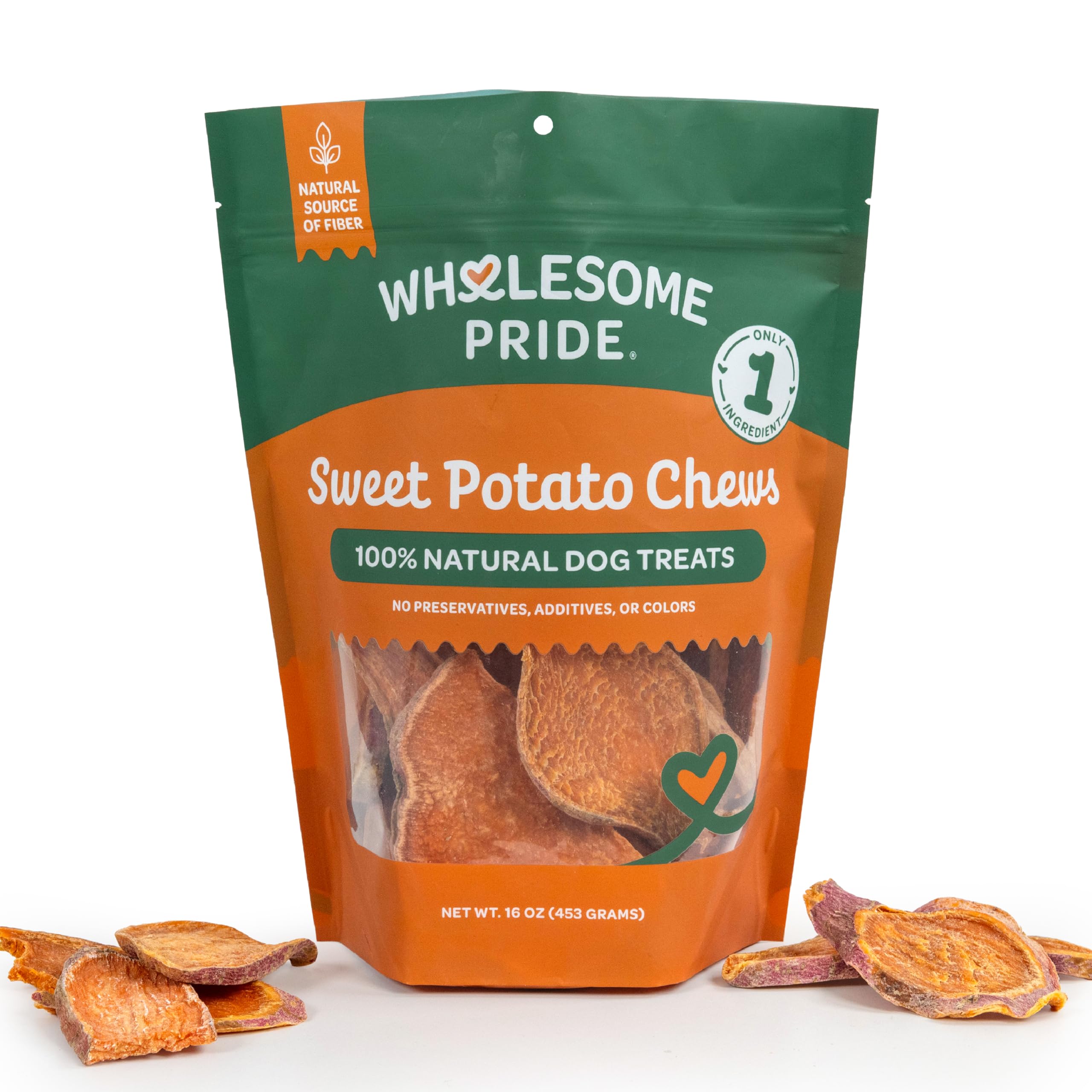 Wholesome Pride Sweet Potato Chews Dog Treats – All-Natural, Single-Ingredient, Grain-Free, 16 oz