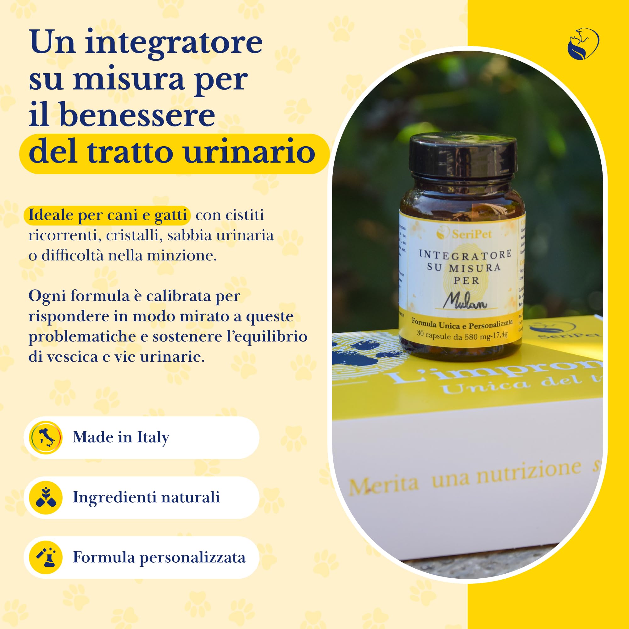 Integratore per Gatti per le Vie Urinarie personalizzato - Supporto Naturale Antinfiammatorio per Cistite e Benessere Urinario – con D-Mannosio, Cranberry, Uva Ursina e Omega-3-30 Capsule da 580 mg
