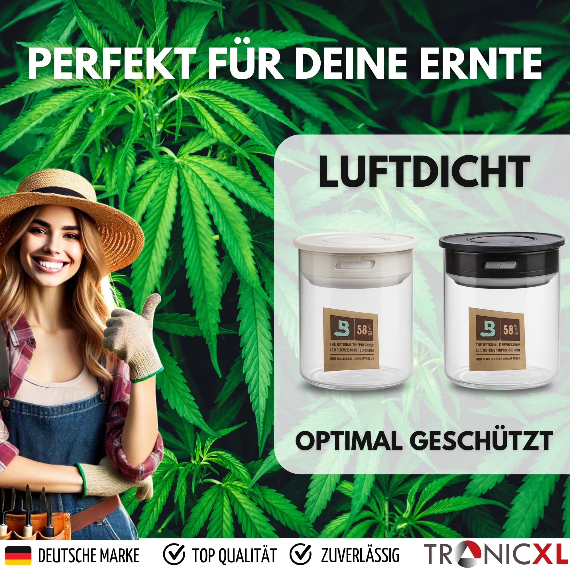 TronicXL 2 x 700 ml próżniowe słoiki do przechowywania ziół, borokrzemu, szczelne, szklane pojemniki z pokrywką, kompatybilne z opakowaniami Boveda, 58% do uprawy roślin